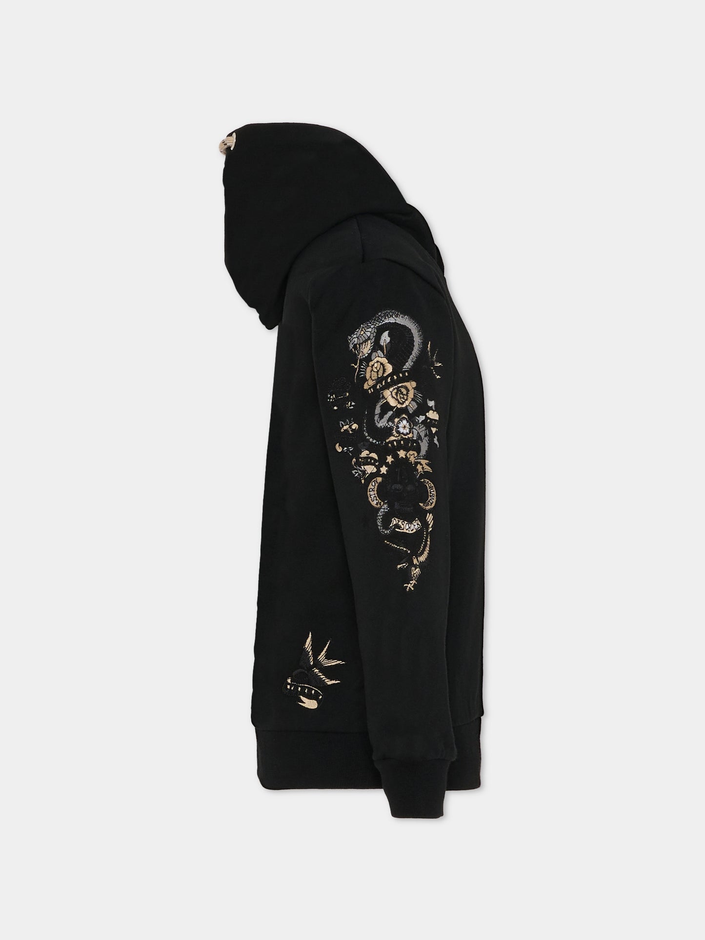 Felpa nera per bambino con logo e ricami,Richmond,RBA25142FE BLACK