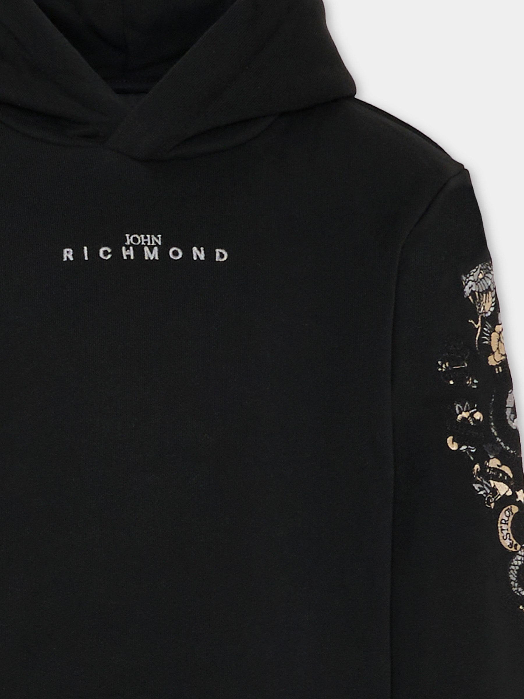 Felpa nera per bambino con logo e ricami,Richmond,RBA25142FE BLACK