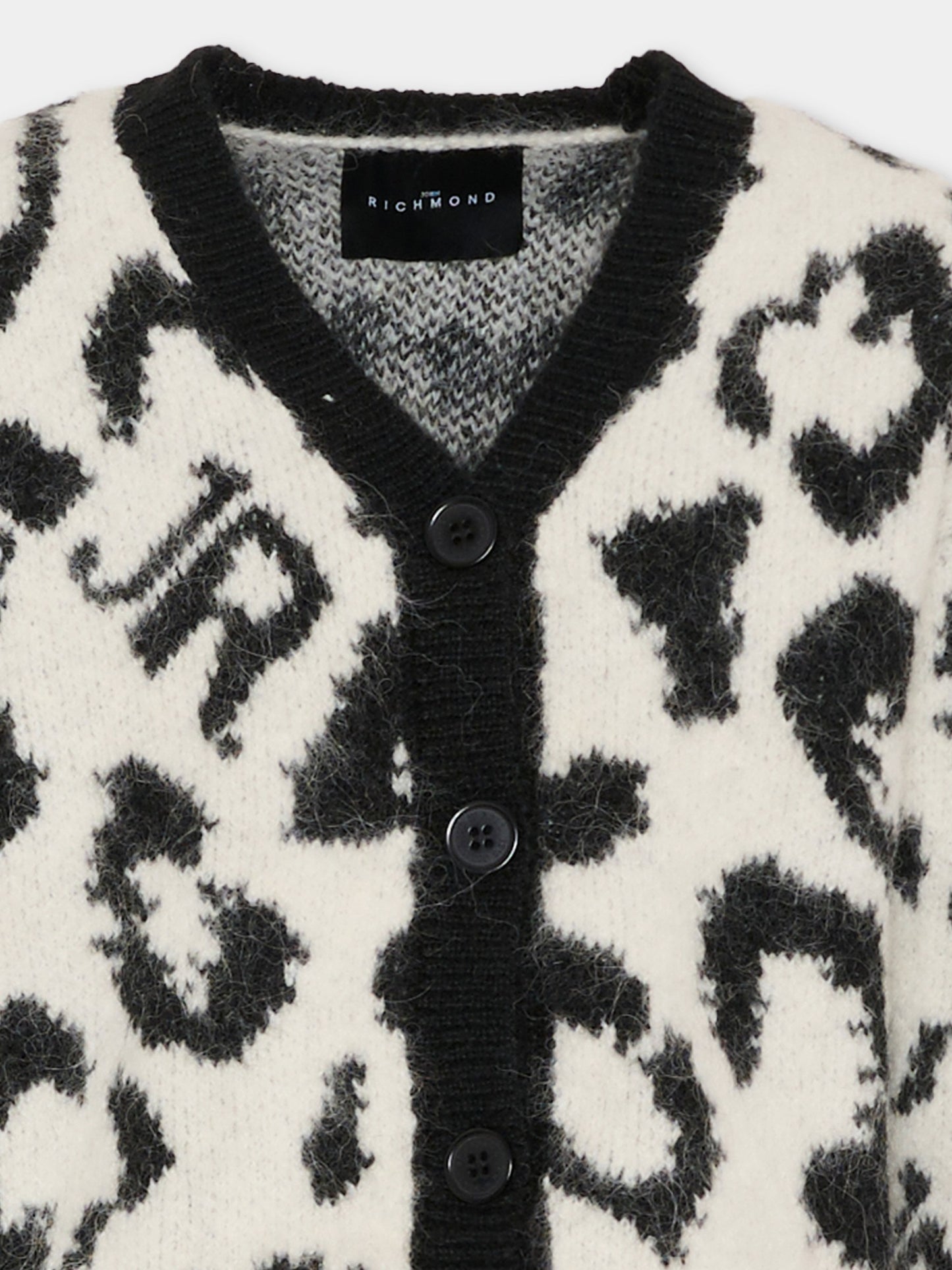 Cardigan bianco per bambina con stampa animalier,Richmond,RGA25047CD WHITE SPOTTED