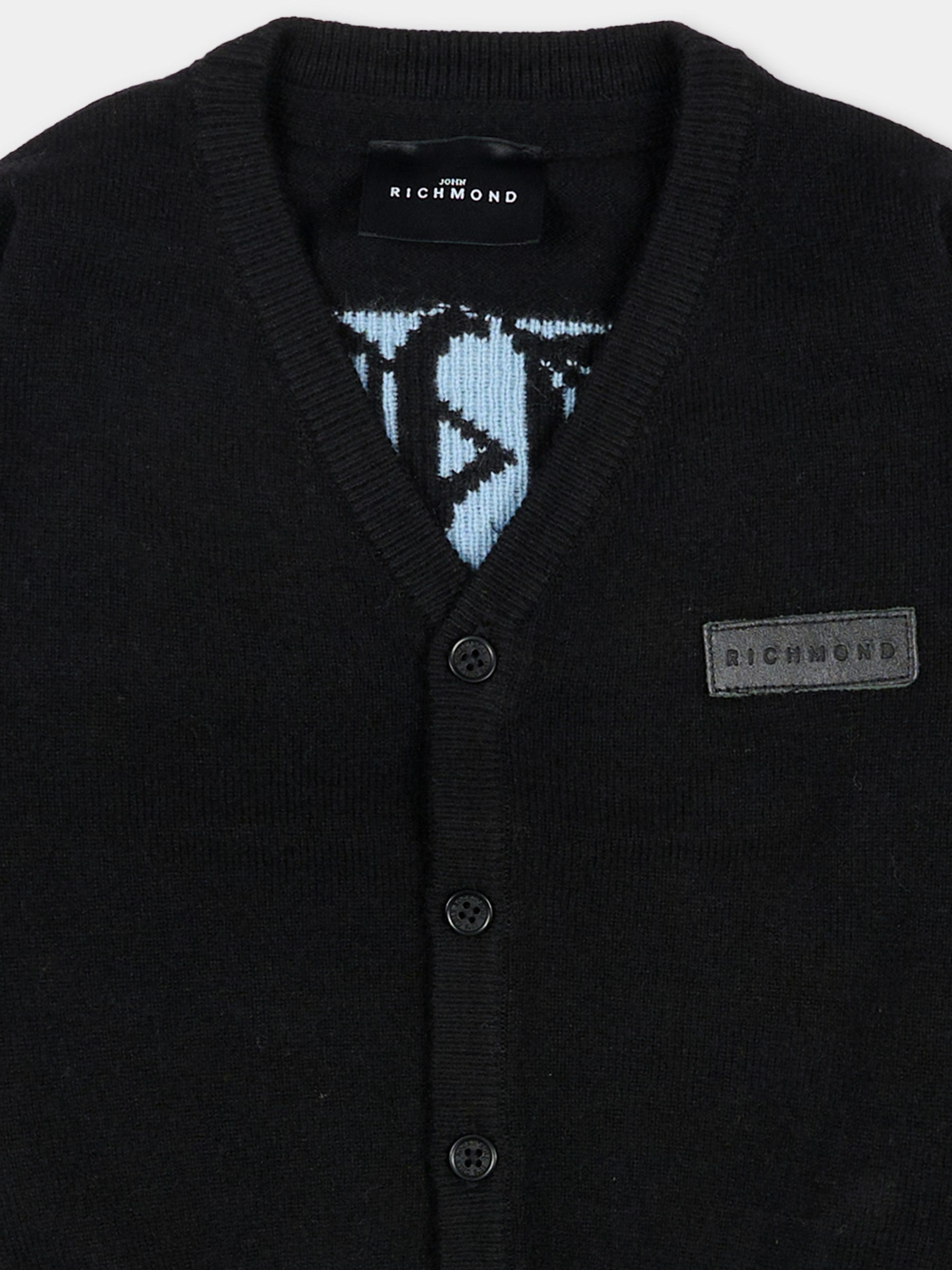 Cardigan nero per neonato con logo,Richmond,RIA25010CD BLACK