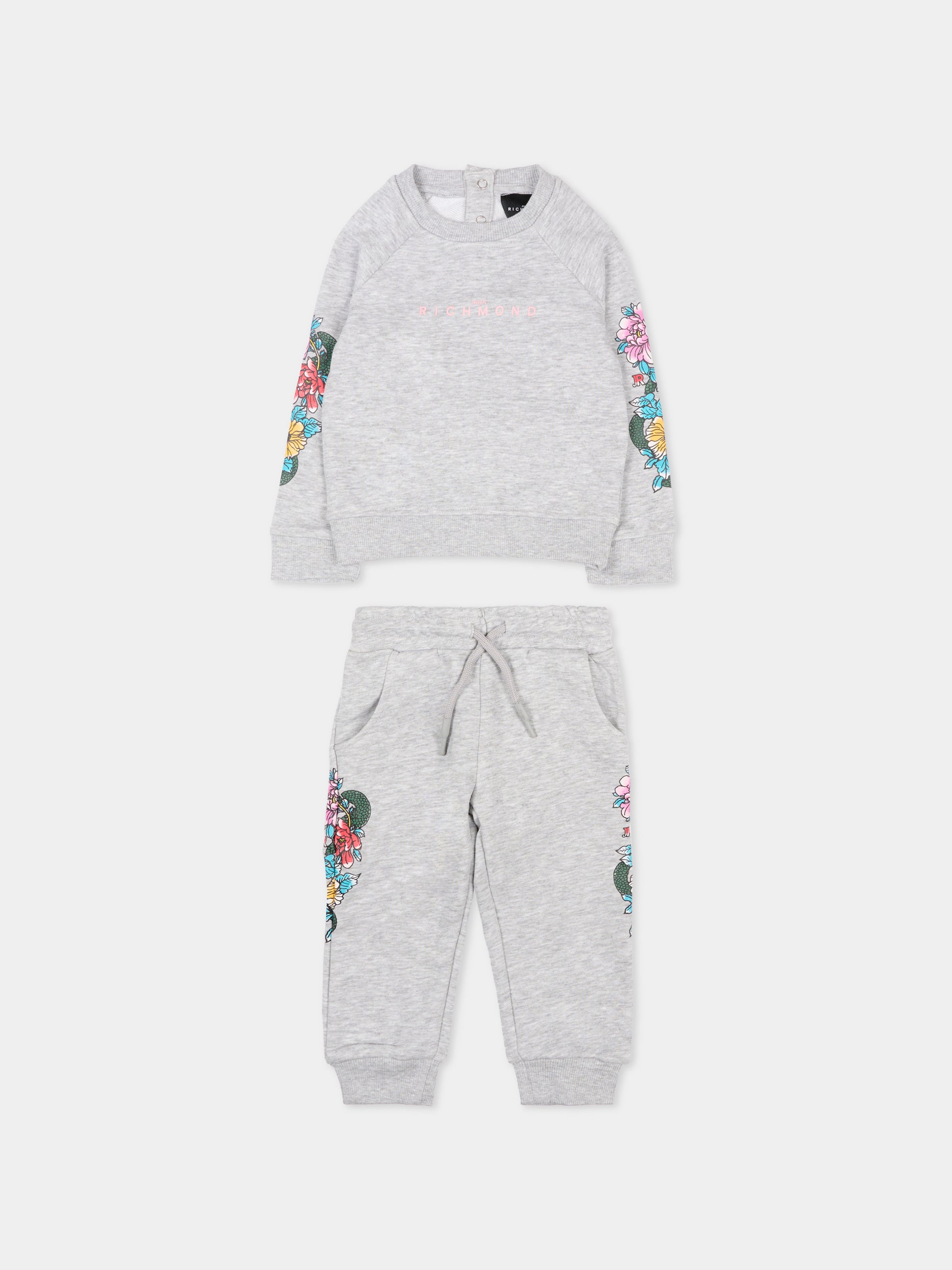 Completo grigio per neonata con motivo floreale,Richmond,RIA25065CF GREY MELANGE