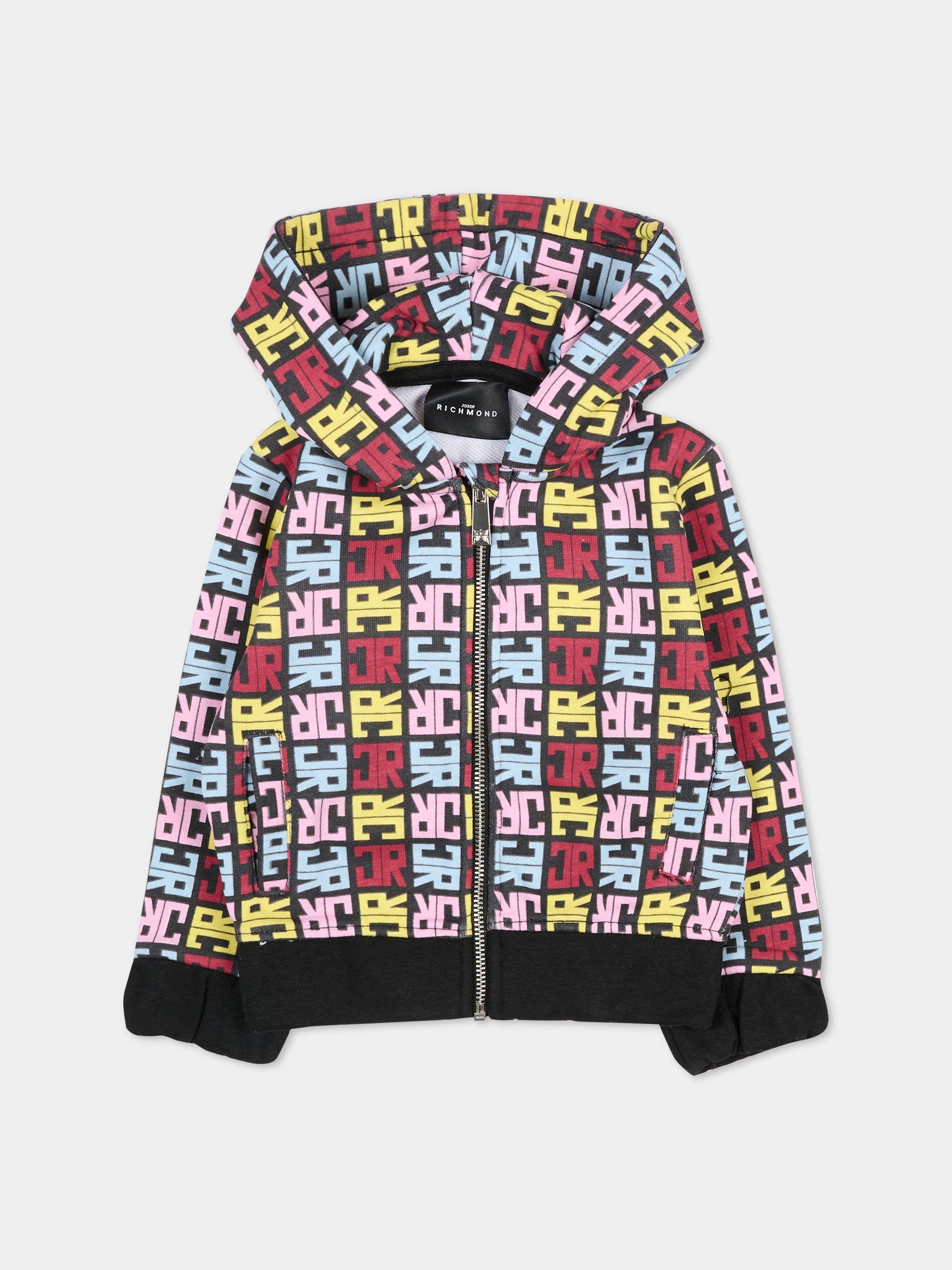 Felpa nera per neonata con logo multicolor,Richmond,RIA25069FE JR M.MULTICOLOR/BLK