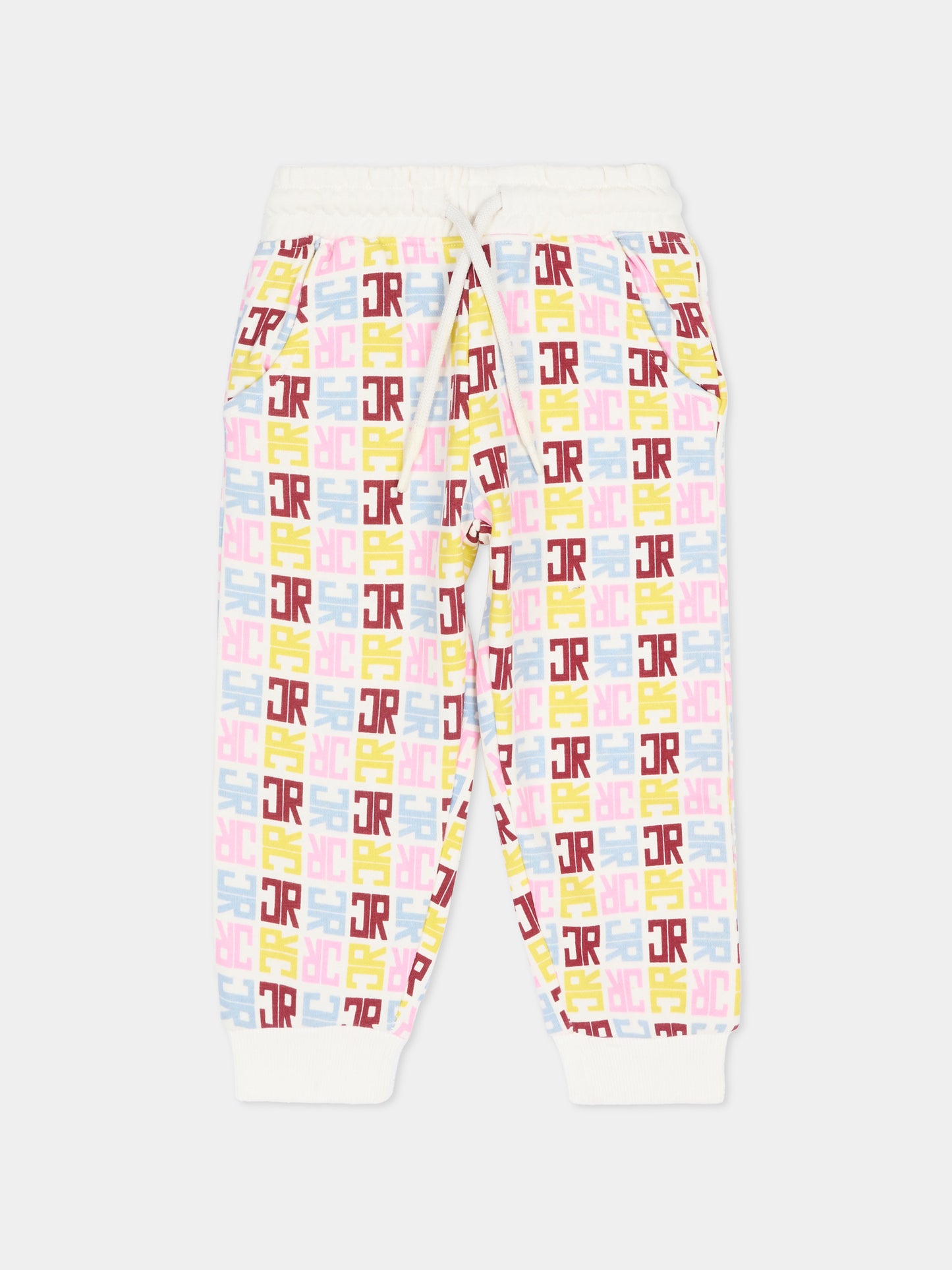 Pantaloni avorio per neonata con logo all over,Richmond,RIA25084PA JR M.MULTICOLOR/O-WH