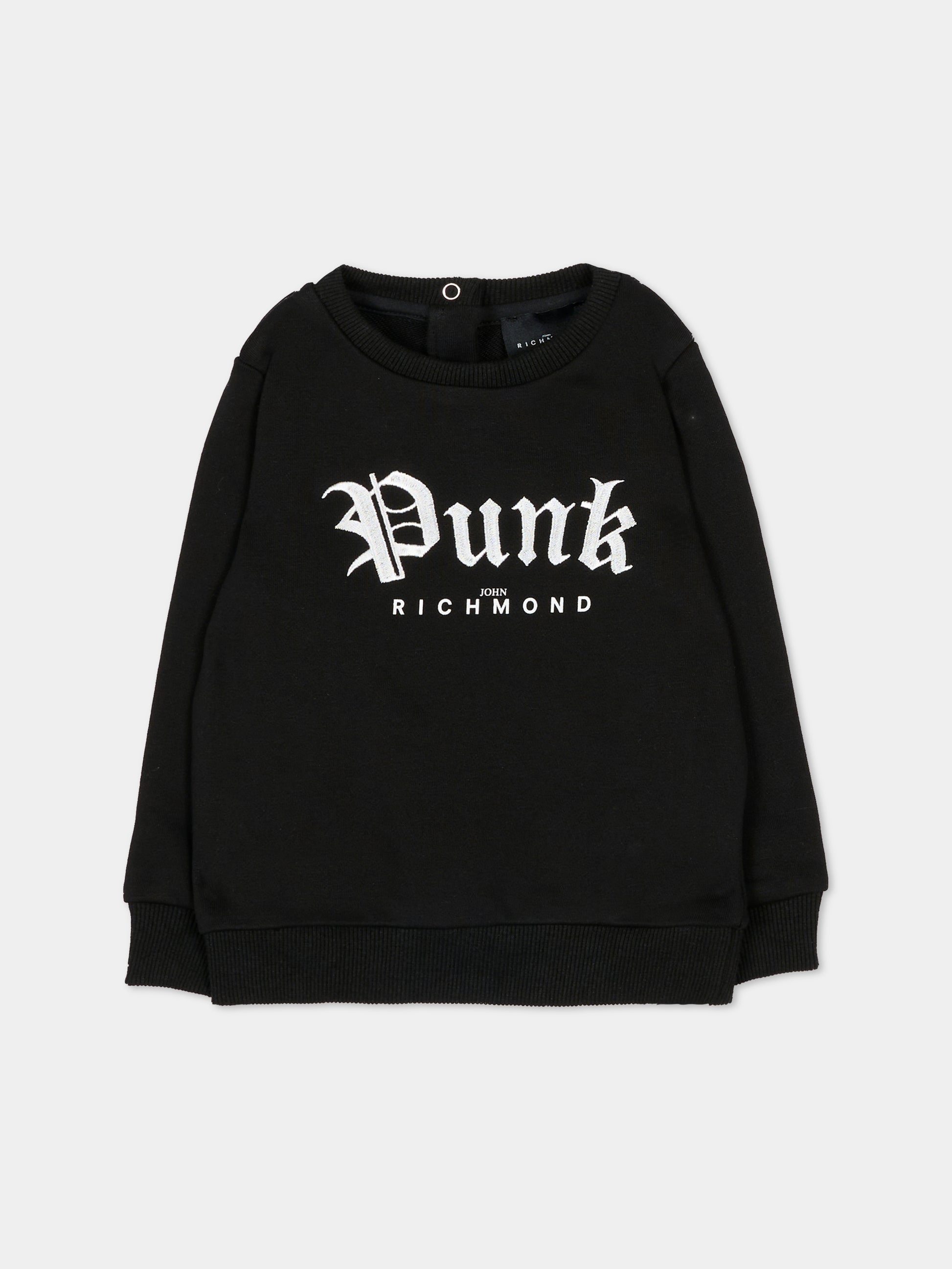 Felpa nera per neonato con scritta ricamata,Richmond,RIA25103FE BLACK
