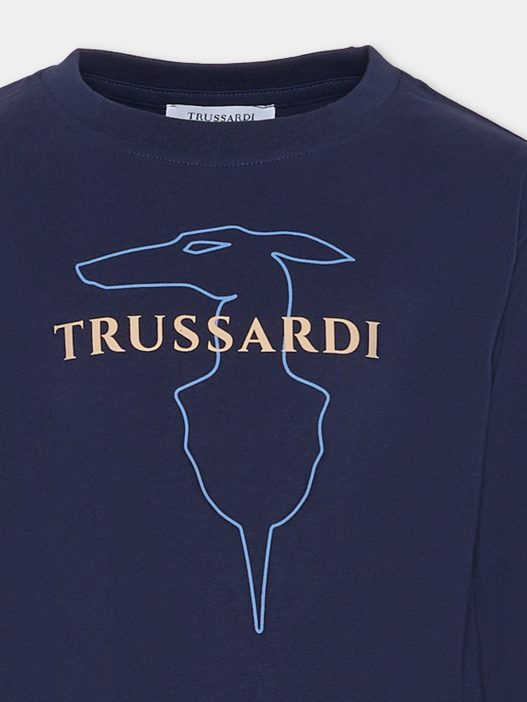 T-shirt blu per bambino con logo,Trussardi Junior,TBA25015TS PEACOAT