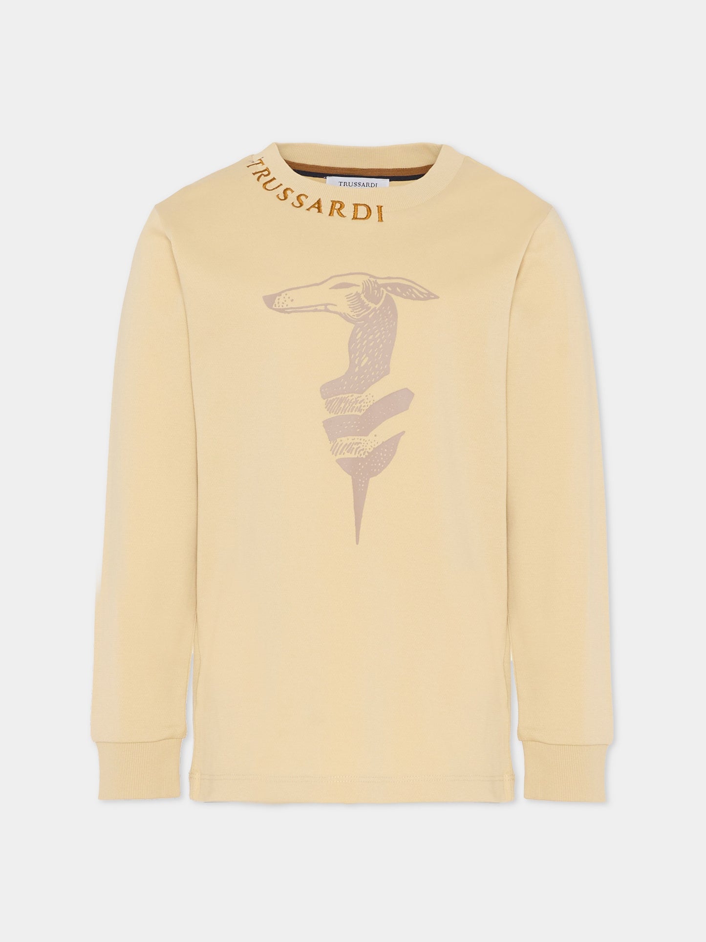 T-shirt beige per bambino con logo,Trussardi Junior,TBA25022TS BROWN RICE