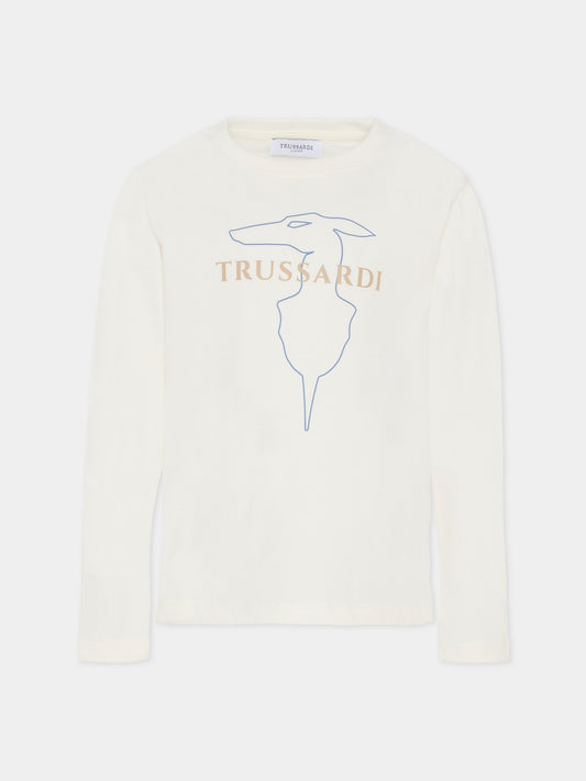 T-shirt avorio per bambino con logo,Trussardi Junior,TBA25015TS OFF-WHITE