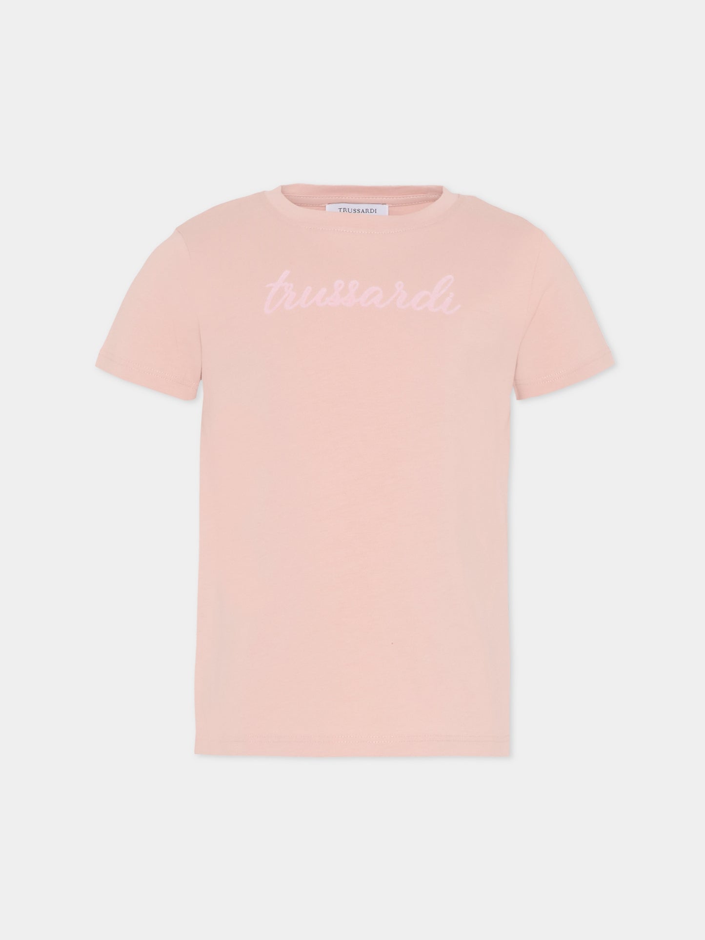 T-shirt rosa per bambina con logo,Trussardi Junior,TGA25002TS ROSE SMOKE