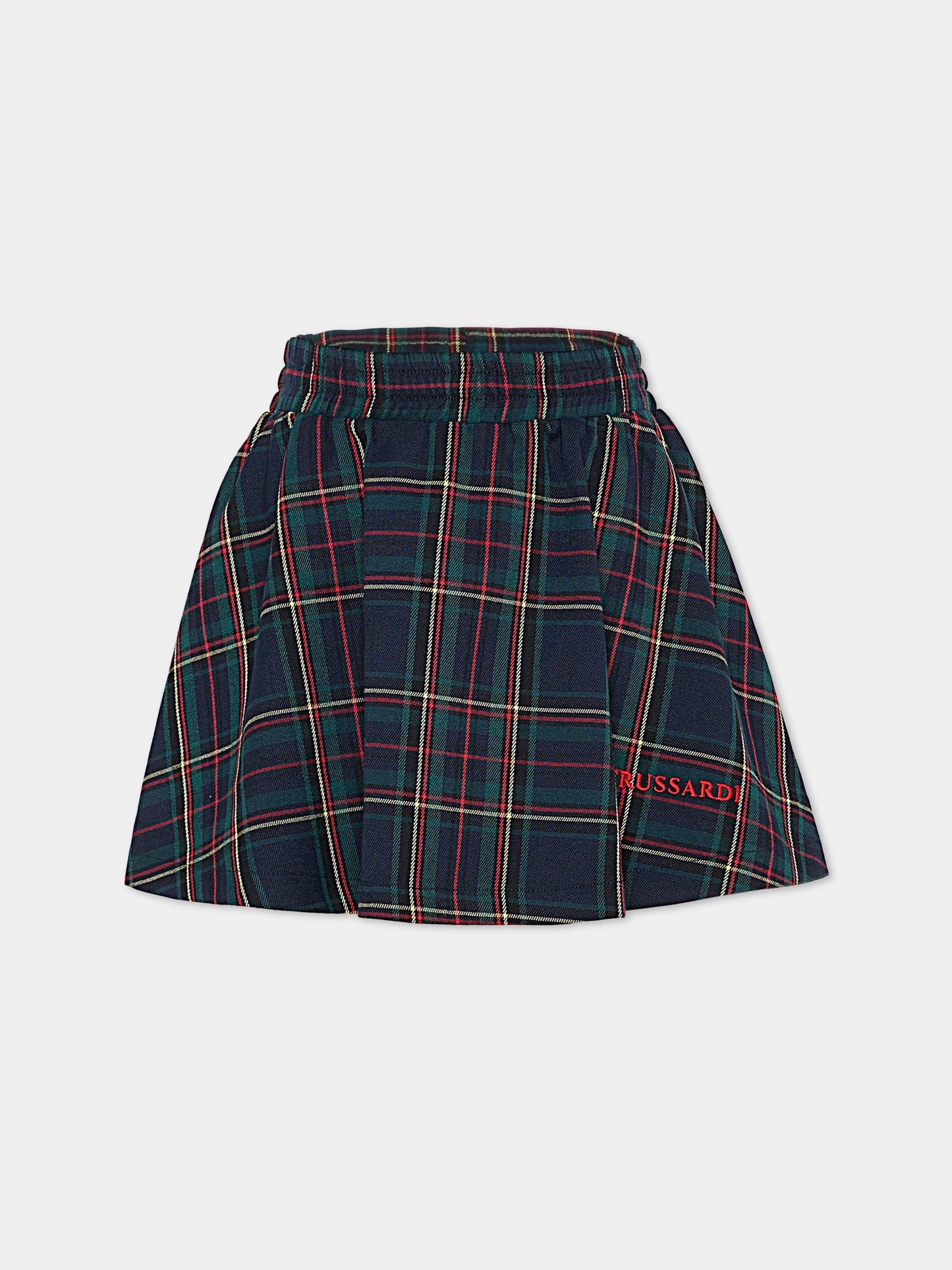 Gonna blu per bambina con logo,Trussardi Junior,TGA25072GO COLD TARTAN