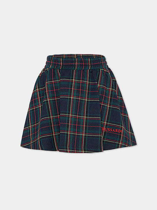 Gonna blu per bambina con logo,Trussardi Junior,TGA25072GO COLD TARTAN