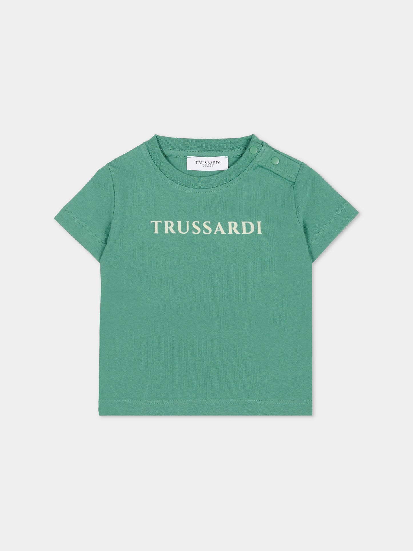 T-shirt verde per neonato con logo,Trussardi Junior,TIA25014TS IVY DARK