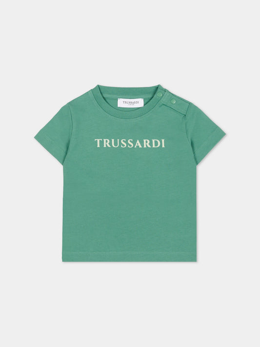T-shirt verde per neonato con logo,Trussardi Junior,TIA25014TS IVY DARK
