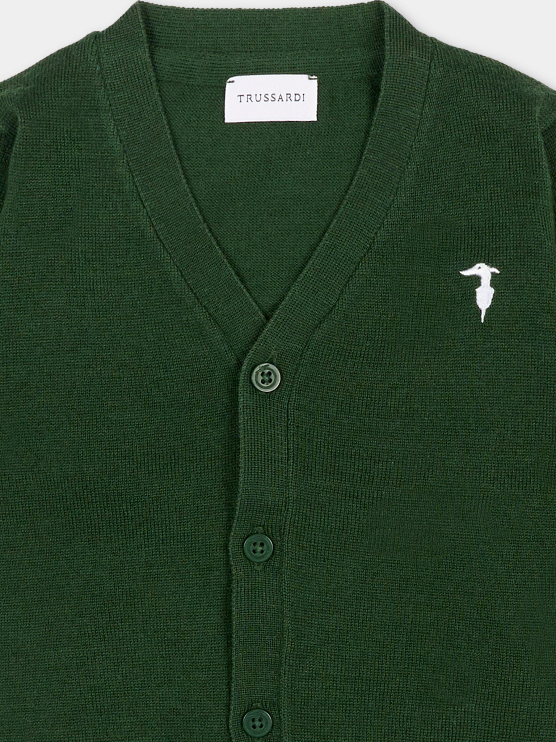 Cardigan verde per neonato con logo,Trussardi Junior,TIA25021CD IVY DARK
