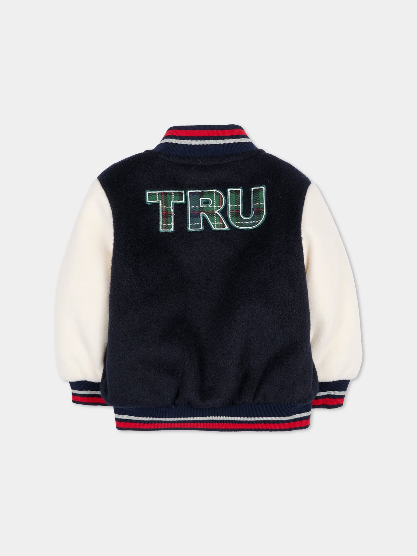 Bomber blu per neonato con logo tartan,Trussardi Junior,TIA25029GB PEACOAT