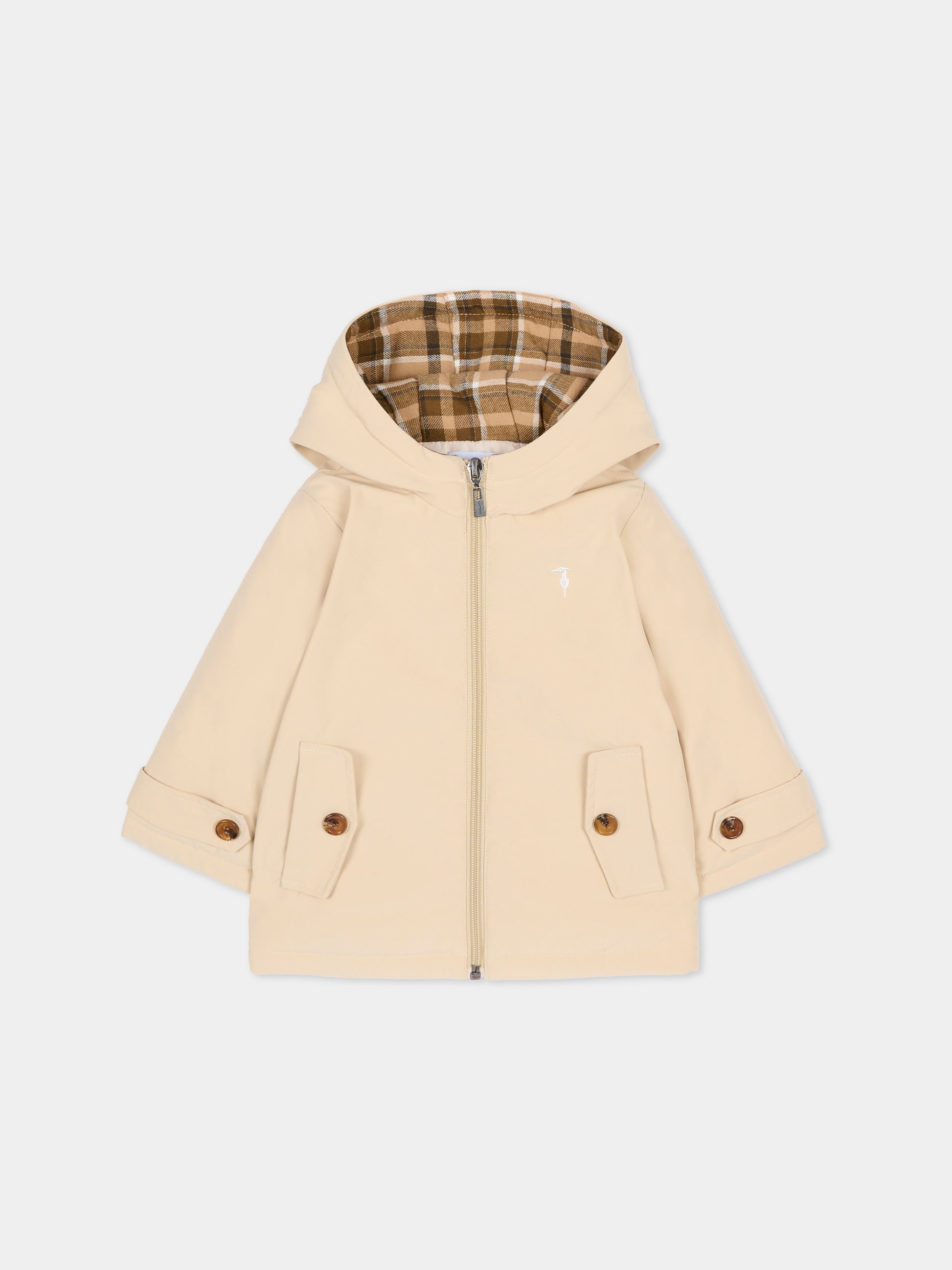 Giubbotto beige per neonato con logo,Trussardi Junior,TIA25090GB CHINCHILLA