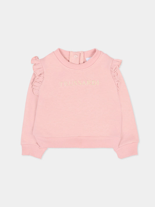 Felpa rosa per neonata con logo,Trussardi Junior,TIA25197FE ROSE SMOKE