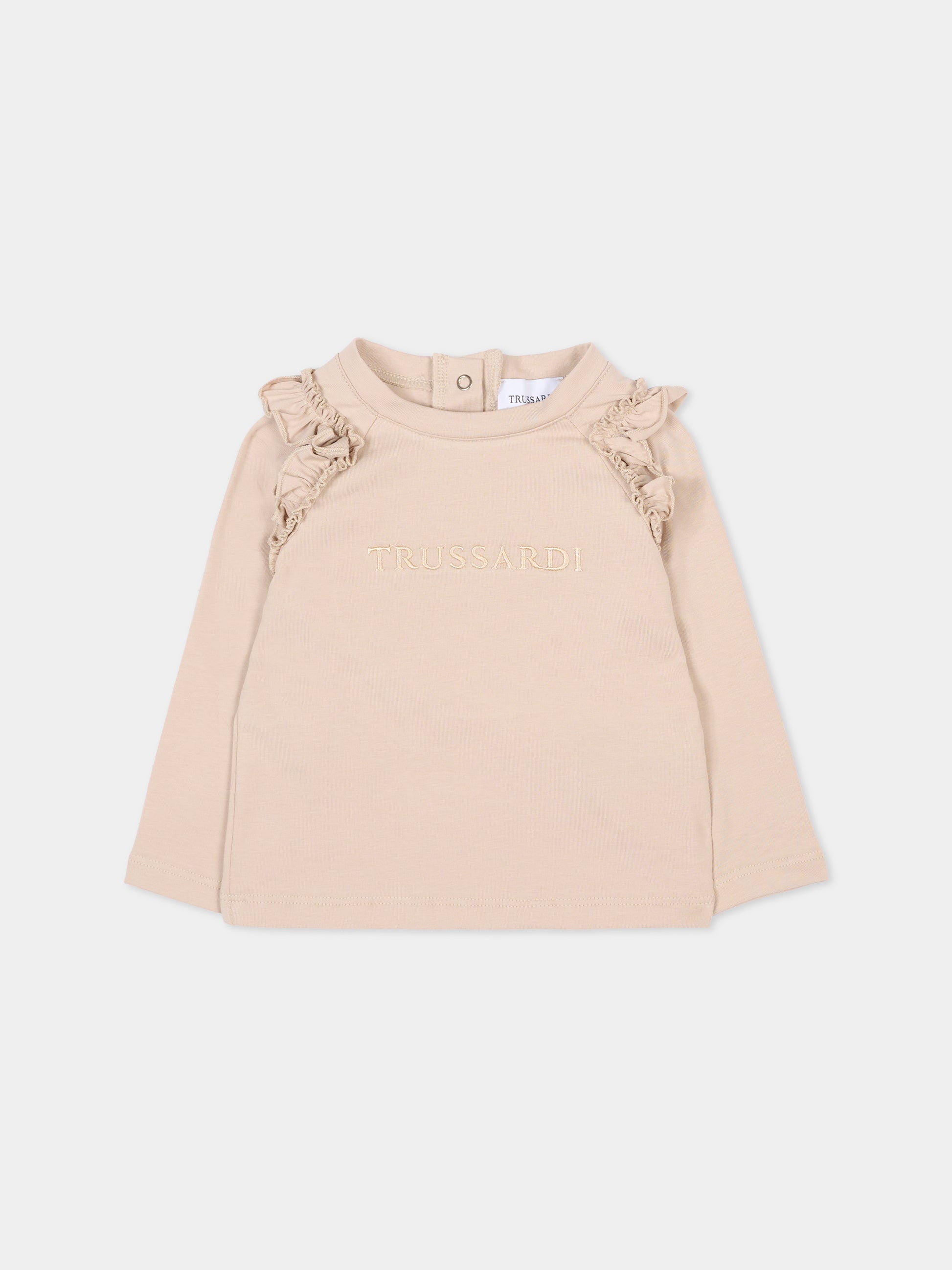 T-shirt beige per neonata con logo,Trussardi Junior,TIA25199TS NACREOUS CLOUDS