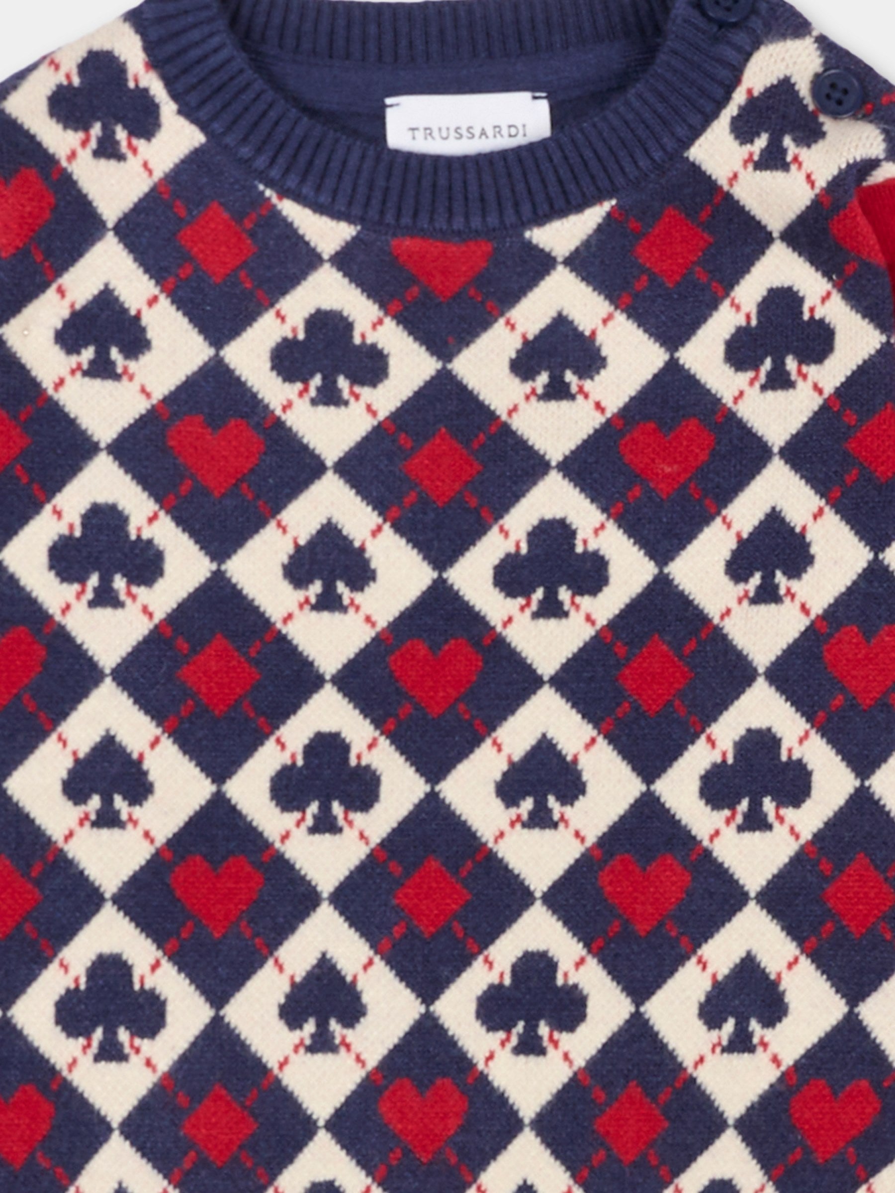 Maglione multicolor per neonata con motivo carte da gioco,Trussardi Junior,TIA25204MA CARDS