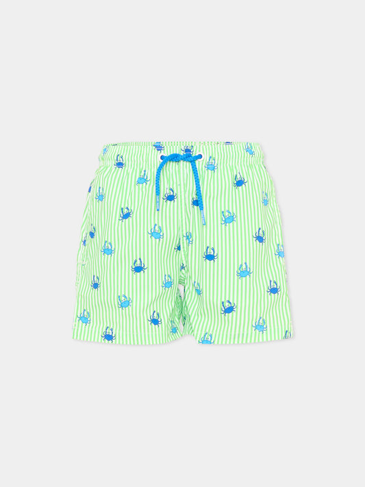 Boxer de bain vert Jean Lighting Stretch pour garçon avec des crabes