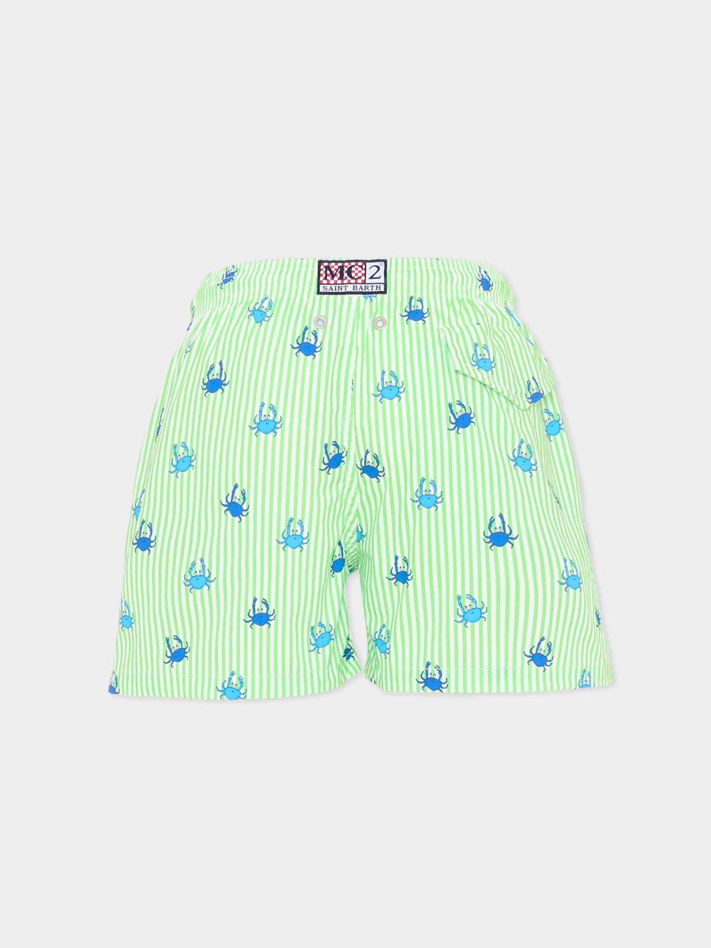 Boxer de bain vert Jean Lighting Stretch pour garçon avec des crabes