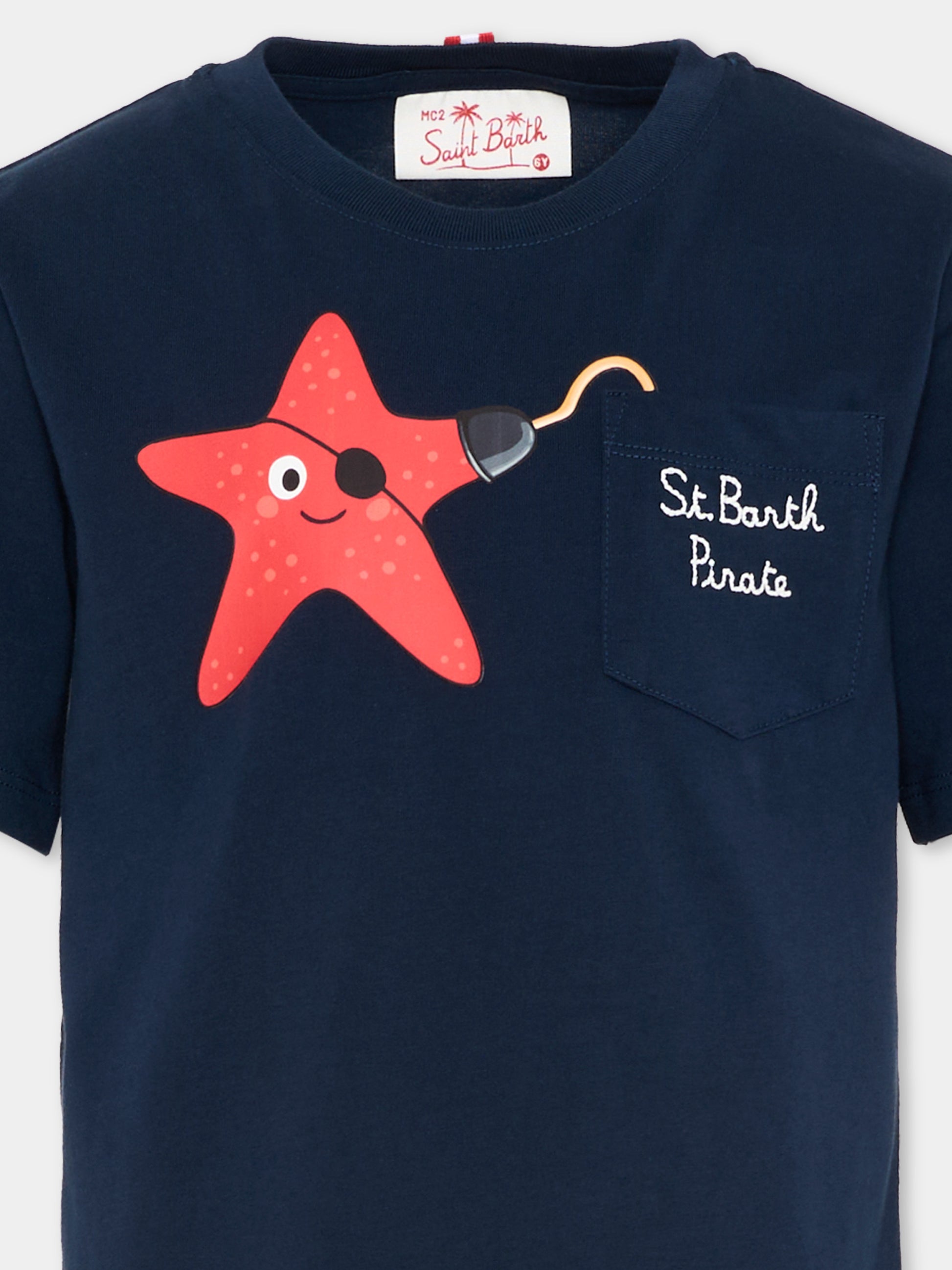 T-Shirt blu Eddy per bambino con stella marina,Mc2 Saint Barth,EDD0001 01944L