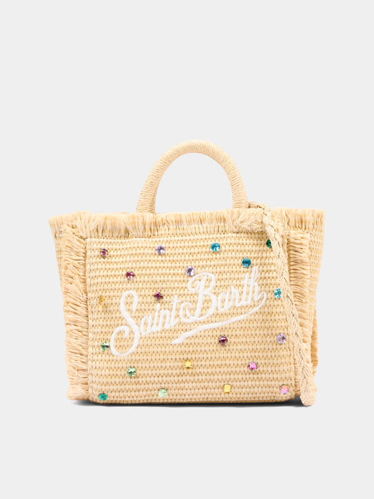 Borsa mare beige Vanity Mini Straw per bambina con gemme,Mc2 Saint Barth,VAMI009 02748L