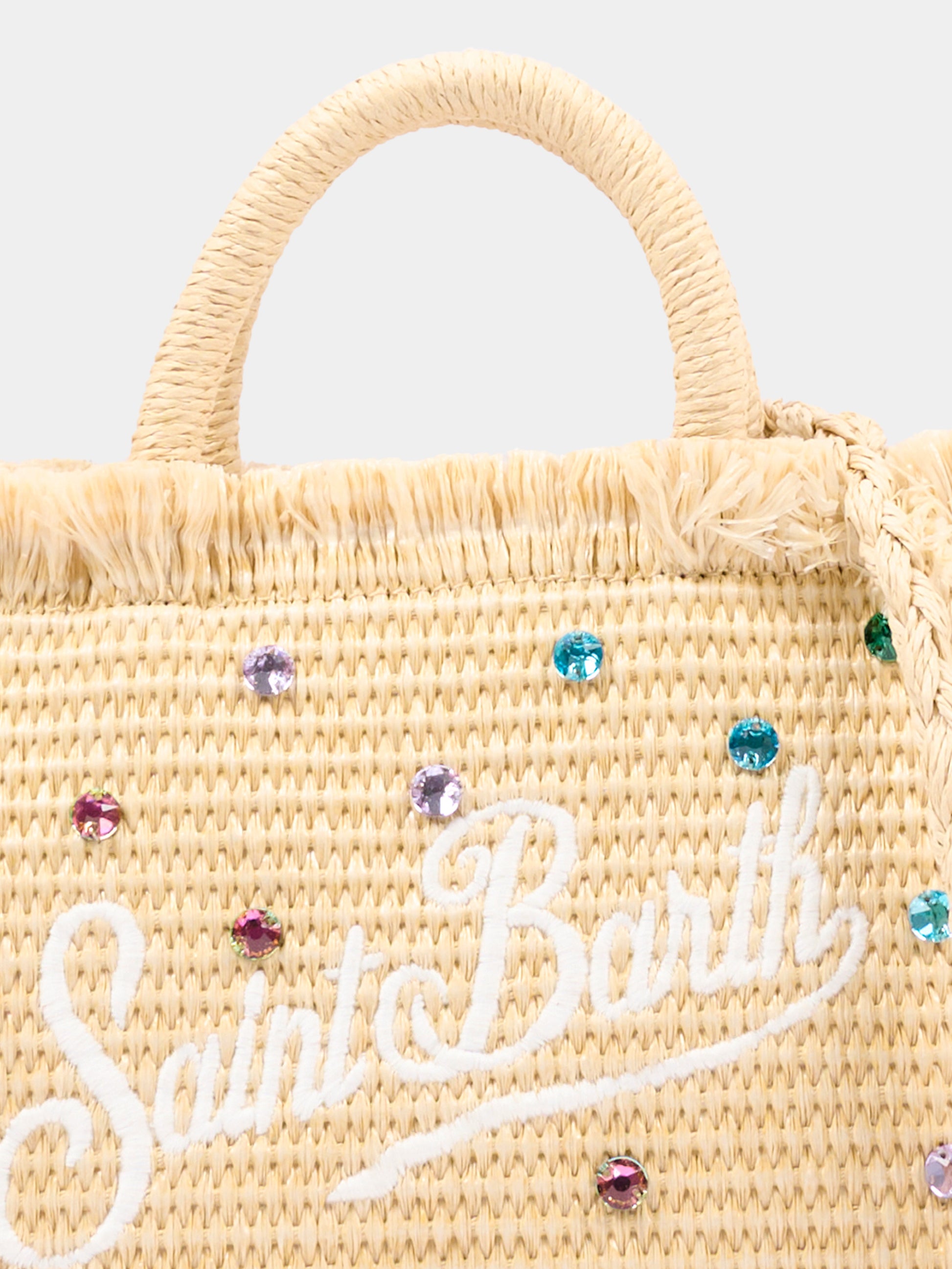 Borsa mare beige Vanity Mini Straw per bambina con gemme,Mc2 Saint Barth,VAMI009 02748L