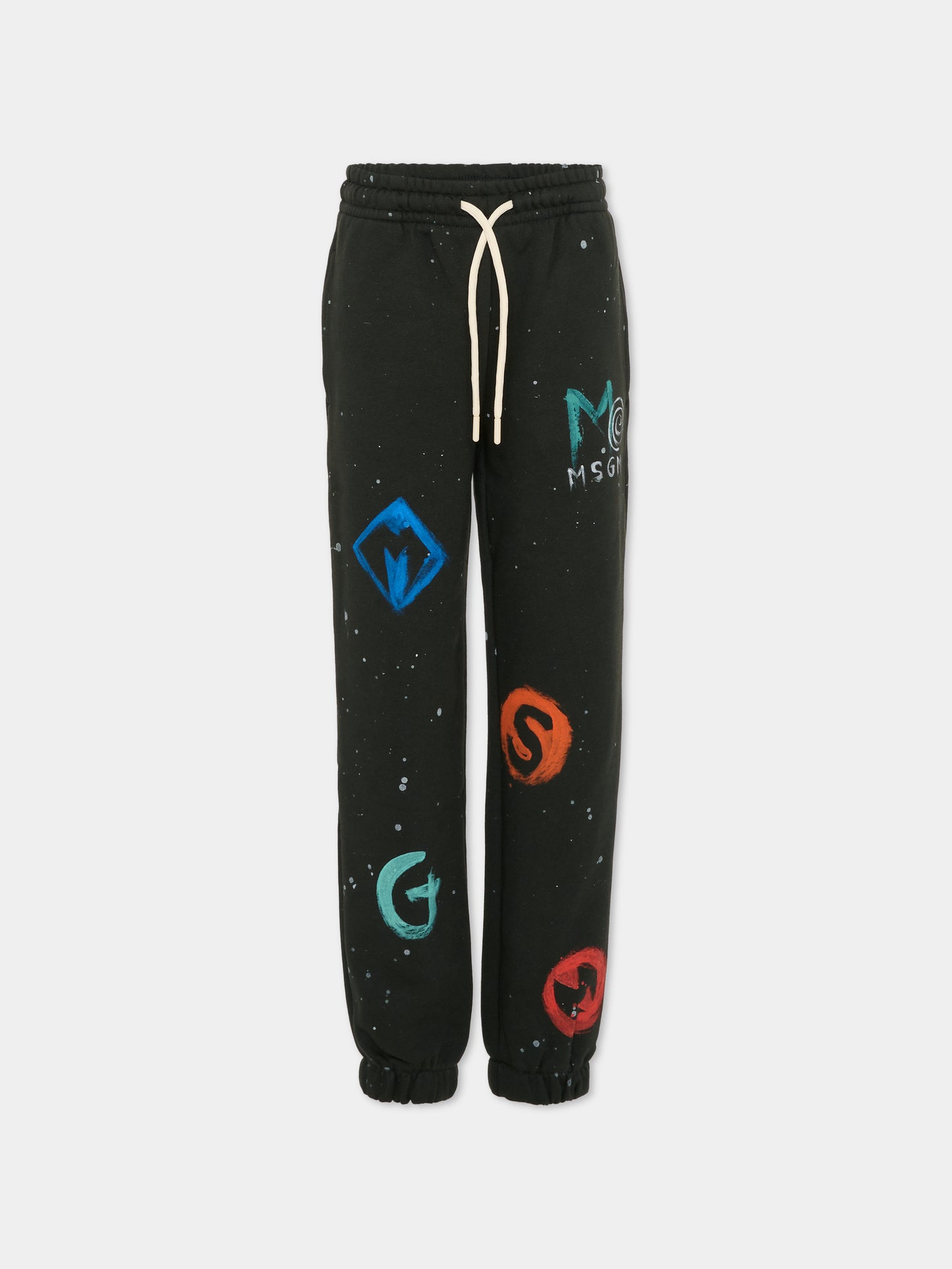 Pantaloni neri per bambino con logo e schizzi di vernice,Msgm Kids,F5MSJBFP252 MS040