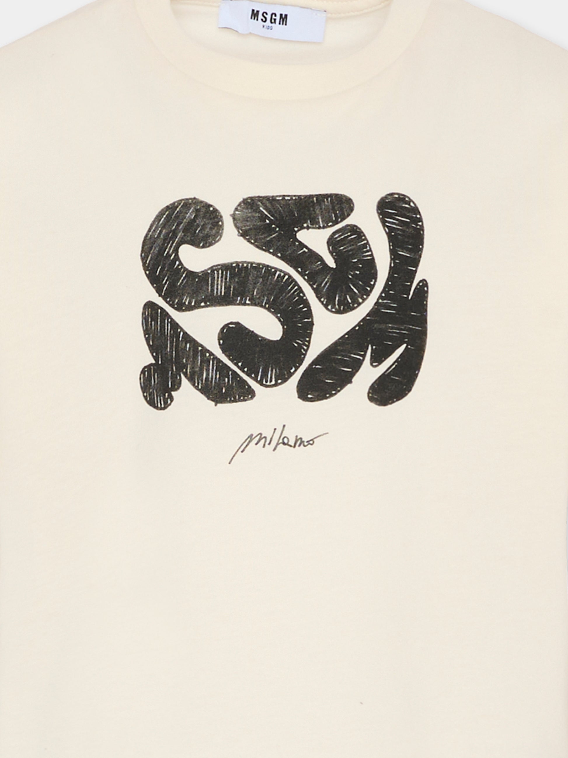 T-shirt avorio per bambino con logo,Msgm Kids,F5MSJBTH218 013