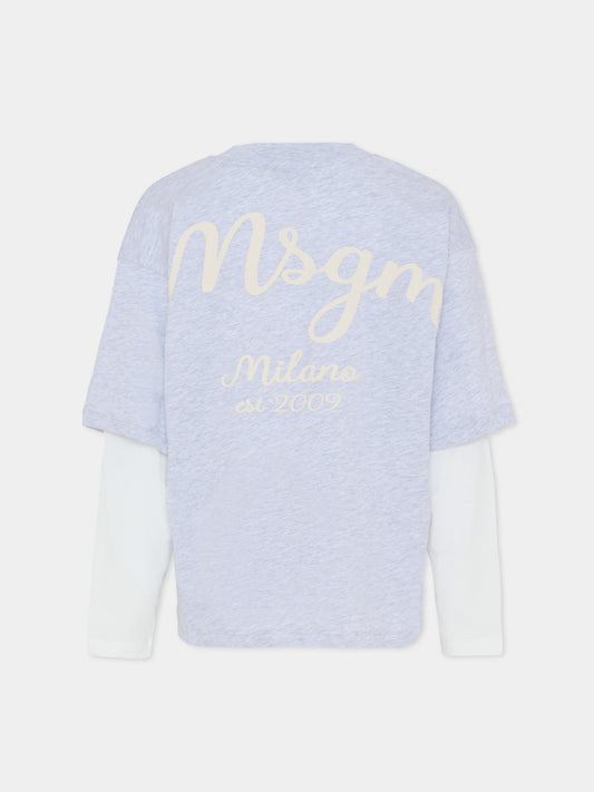 T-shirt grigia per bambino con logo avorio,Msgm Kids,F5MSJBTH257 107
