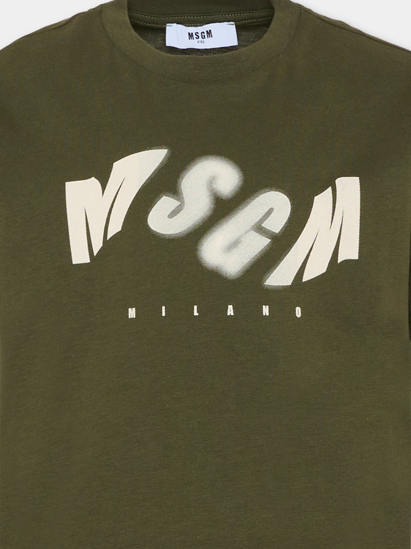 T-shirt verde per bambino con logo,Msgm Kids,F5MSJBTH299 082