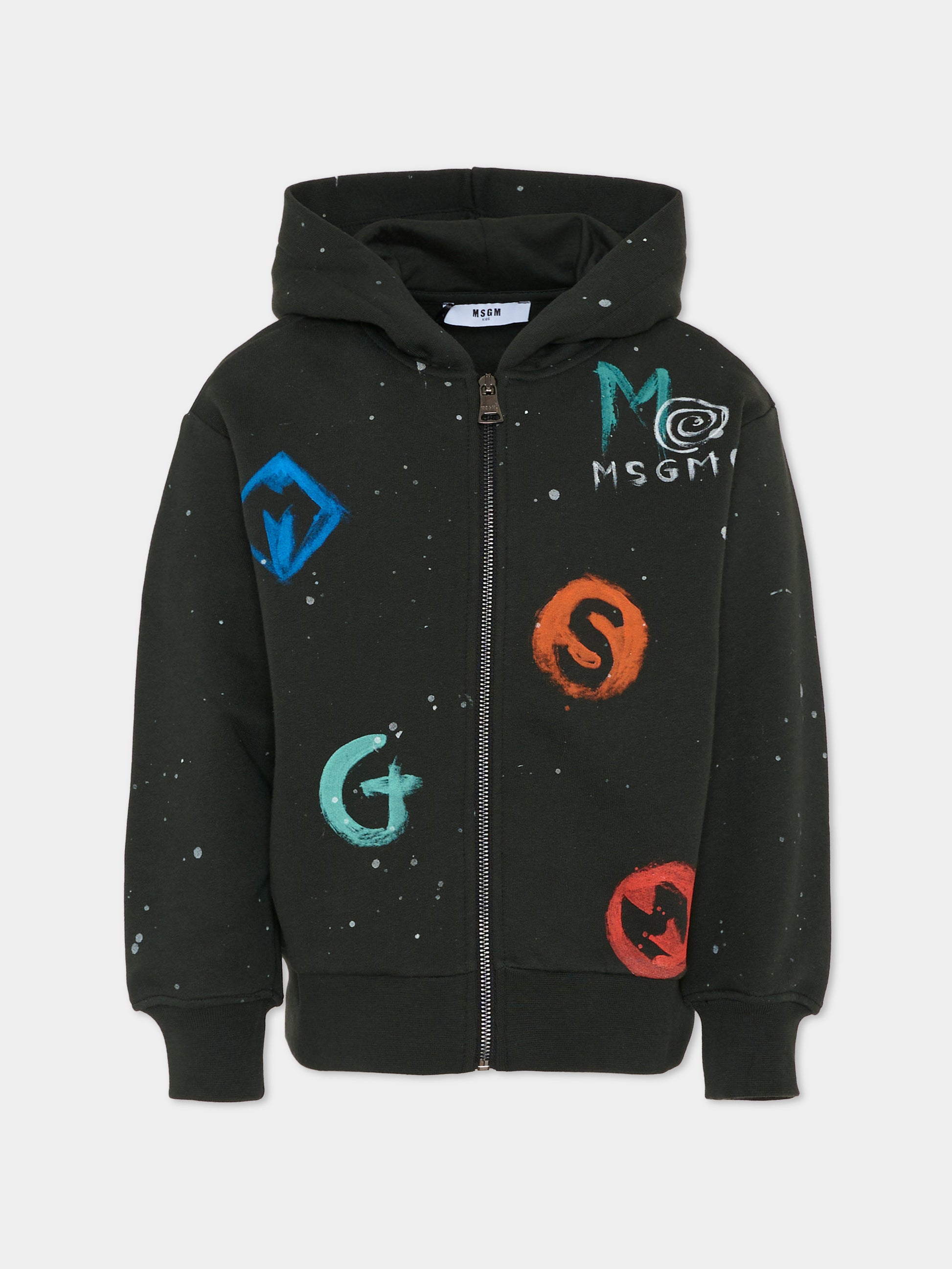Felpa nera per bambino con logo e schizzi di vernice,Msgm Kids,F5MSJBZH251 MS040