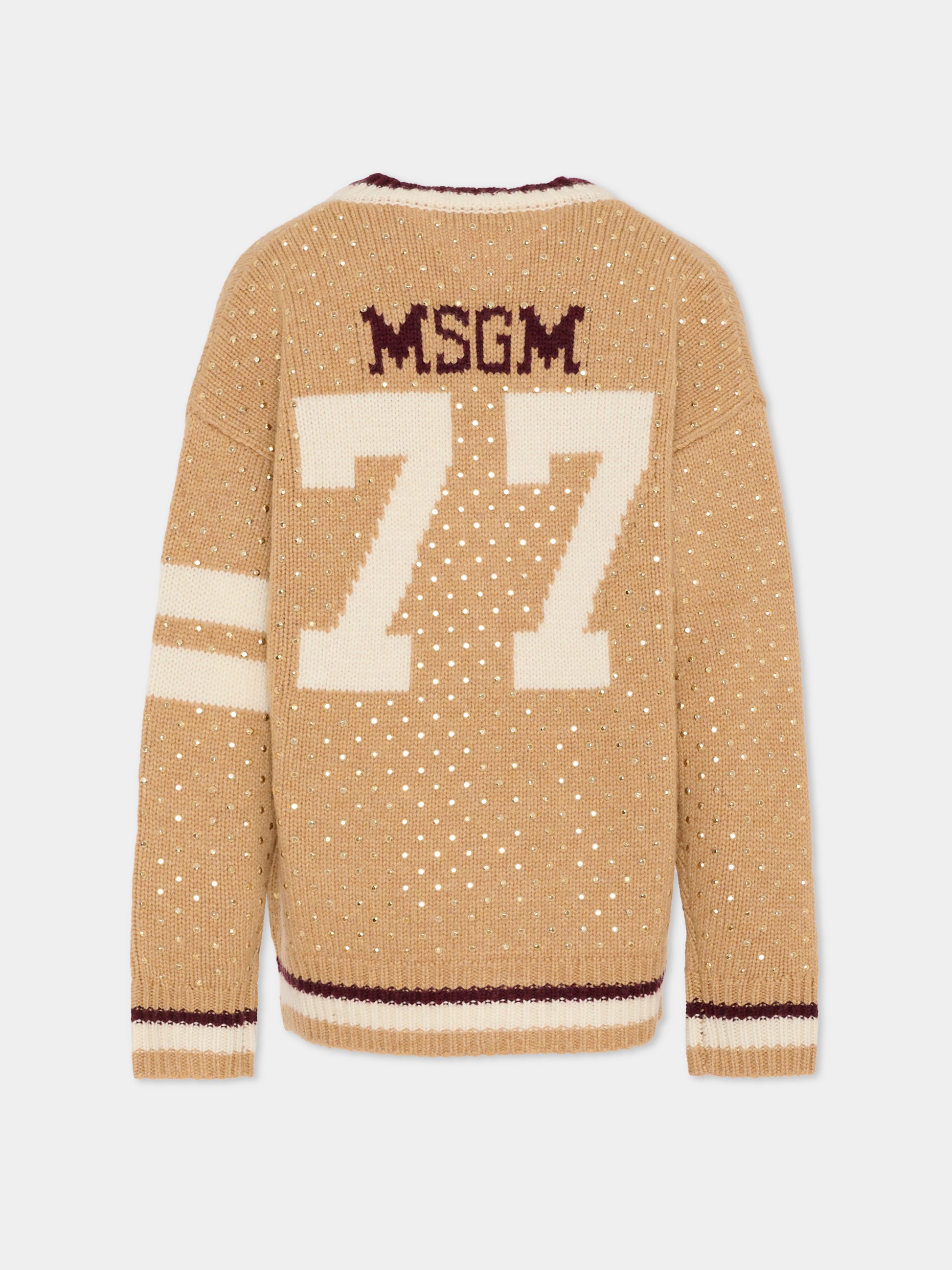 Cardigan beige per bambina con borchie,Msgm Kids,F5MSJGCA081 MS049