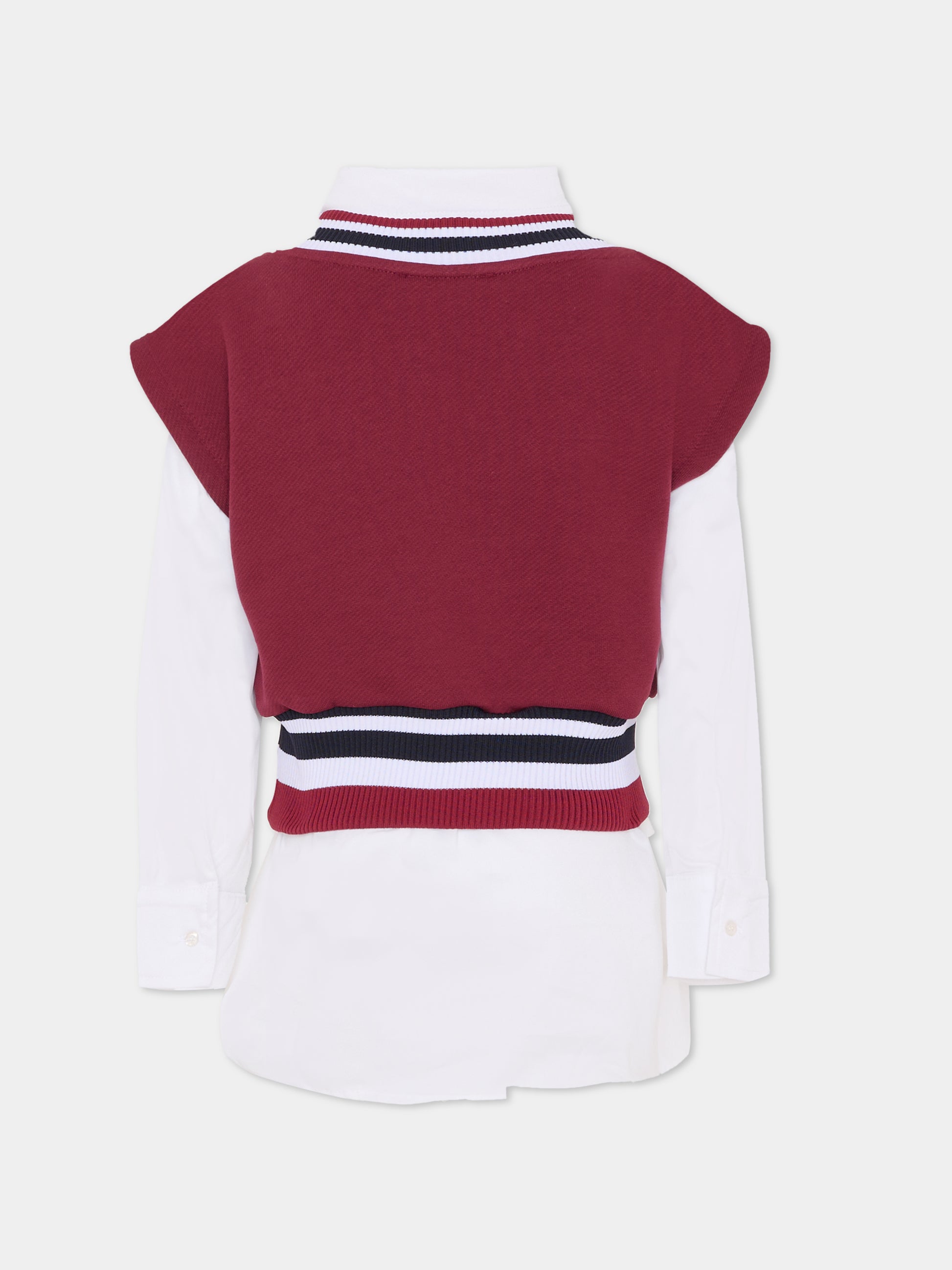 Maglia gilet bordeaux per bambina con logo,Msgm Kids,F5MSJGDR117 MS054