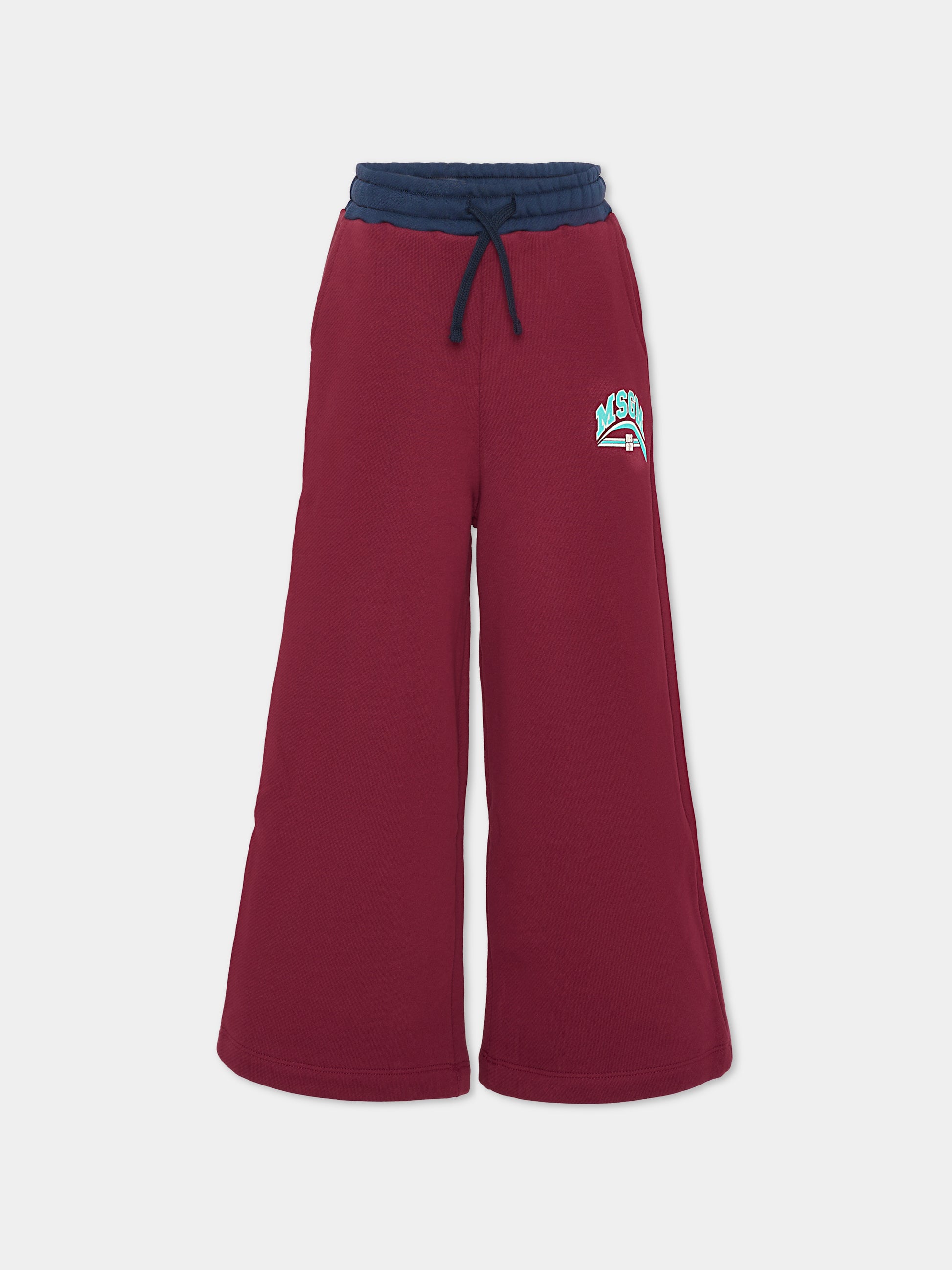 Pantaloni bordeaux per bambina con logo,Msgm Kids,F5MSJGFP128 MS034