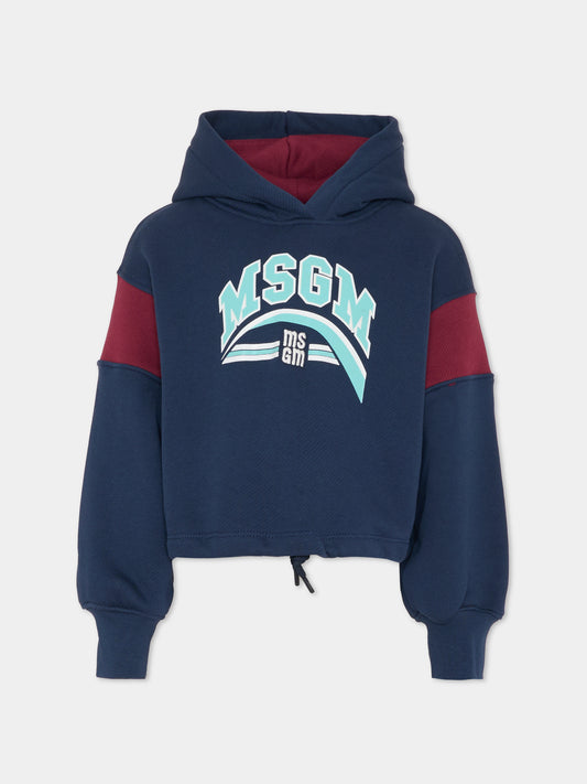 Felpa crop blu per bambina con logo,Msgm Kids,F5MSJGHS122 MS032