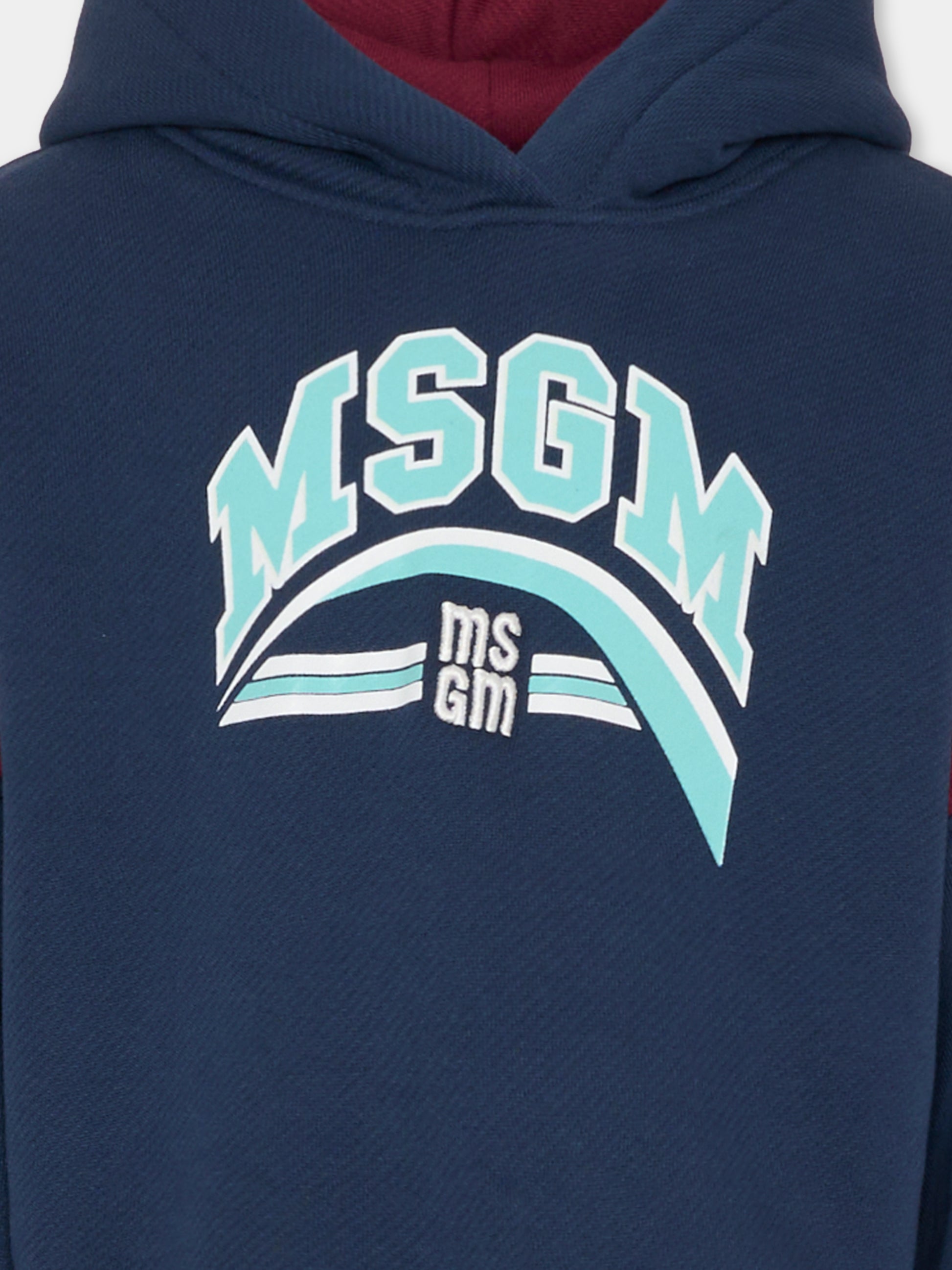 Felpa crop blu per bambina con logo,Msgm Kids,F5MSJGHS122 MS032