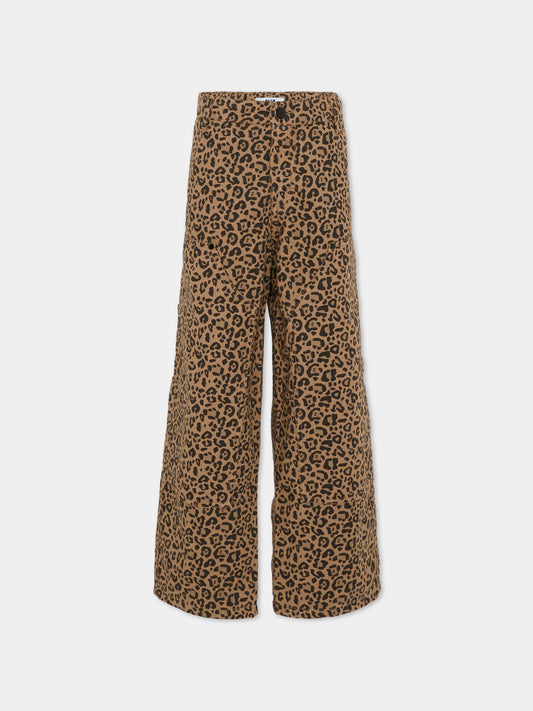 Pantaloni beige per bambina con stampa animalier,Msgm Kids,F5MSJGPA130 MS030