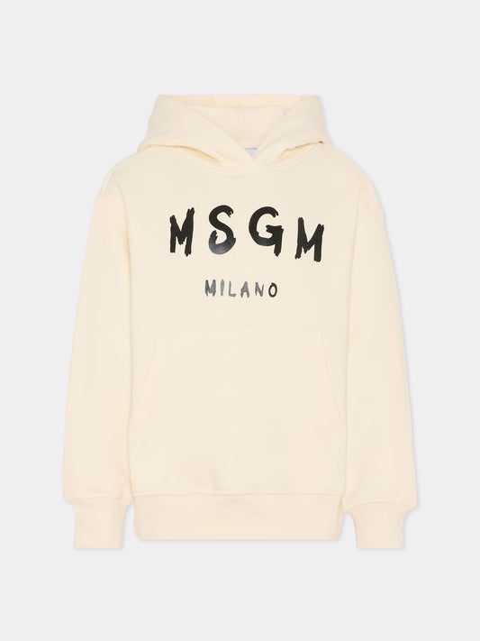 Felpa avorio per bambini con logo,Msgm Kids,F5MSJUHS019 013