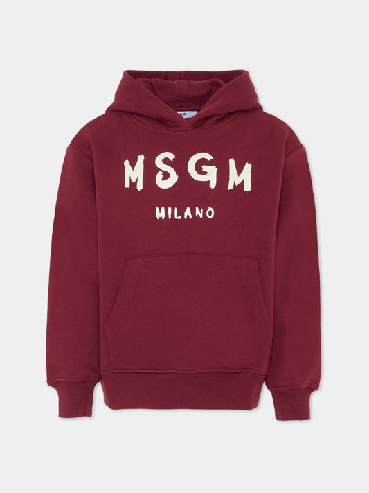 Felpa bordeaux per bambini con logo,Msgm Kids,F5MSJUHS019 MS034
