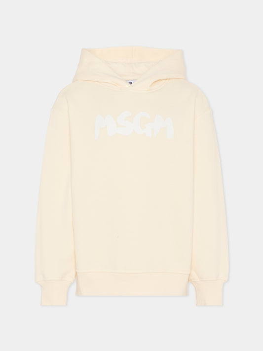 Felpa avorio per bambini con logo,Msgm Kids,F5MSJUHS021 013