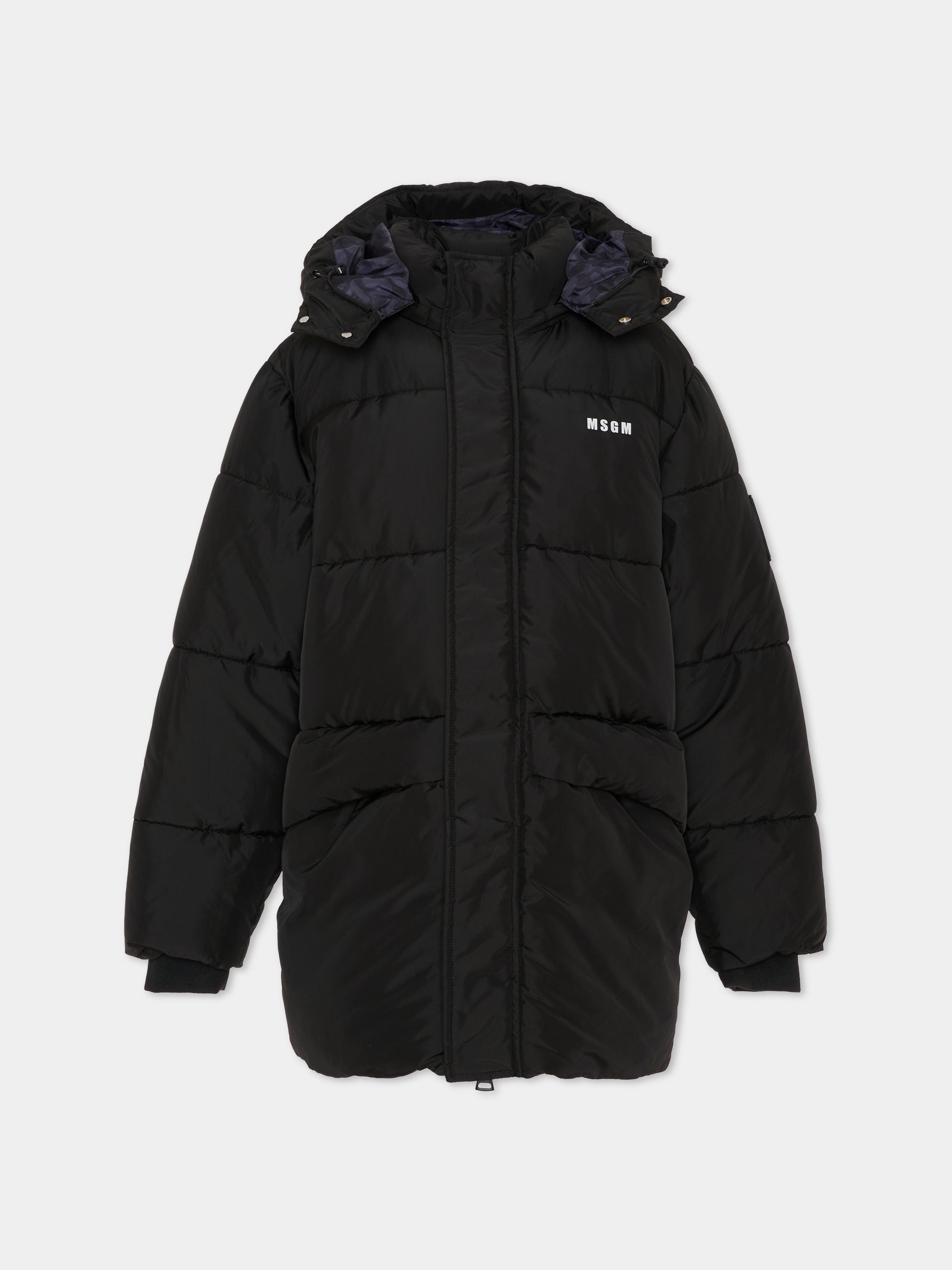 Piumino nero per bambini con logo,Msgm Kids,F5MSJUPF001 110