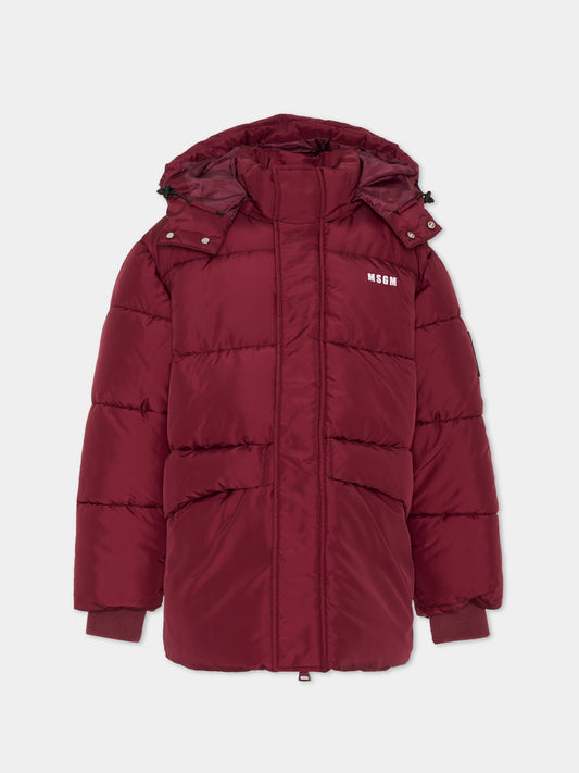 Piumino bordeaux per bambini con logo,Msgm Kids,F5MSJUPF001 MS034