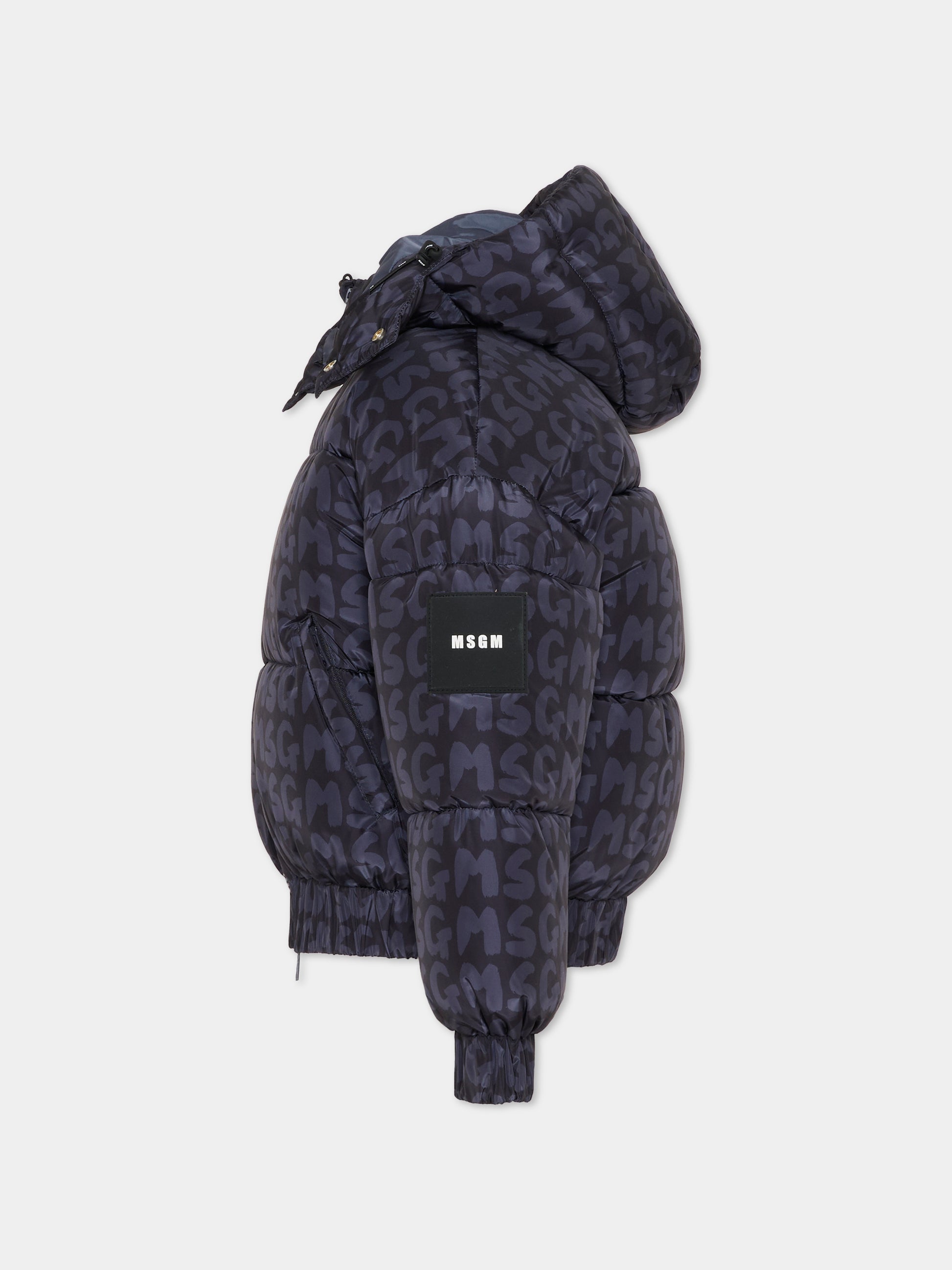 Piumino nero per bambini con logo,Msgm Kids,F5MSJUPF004 110