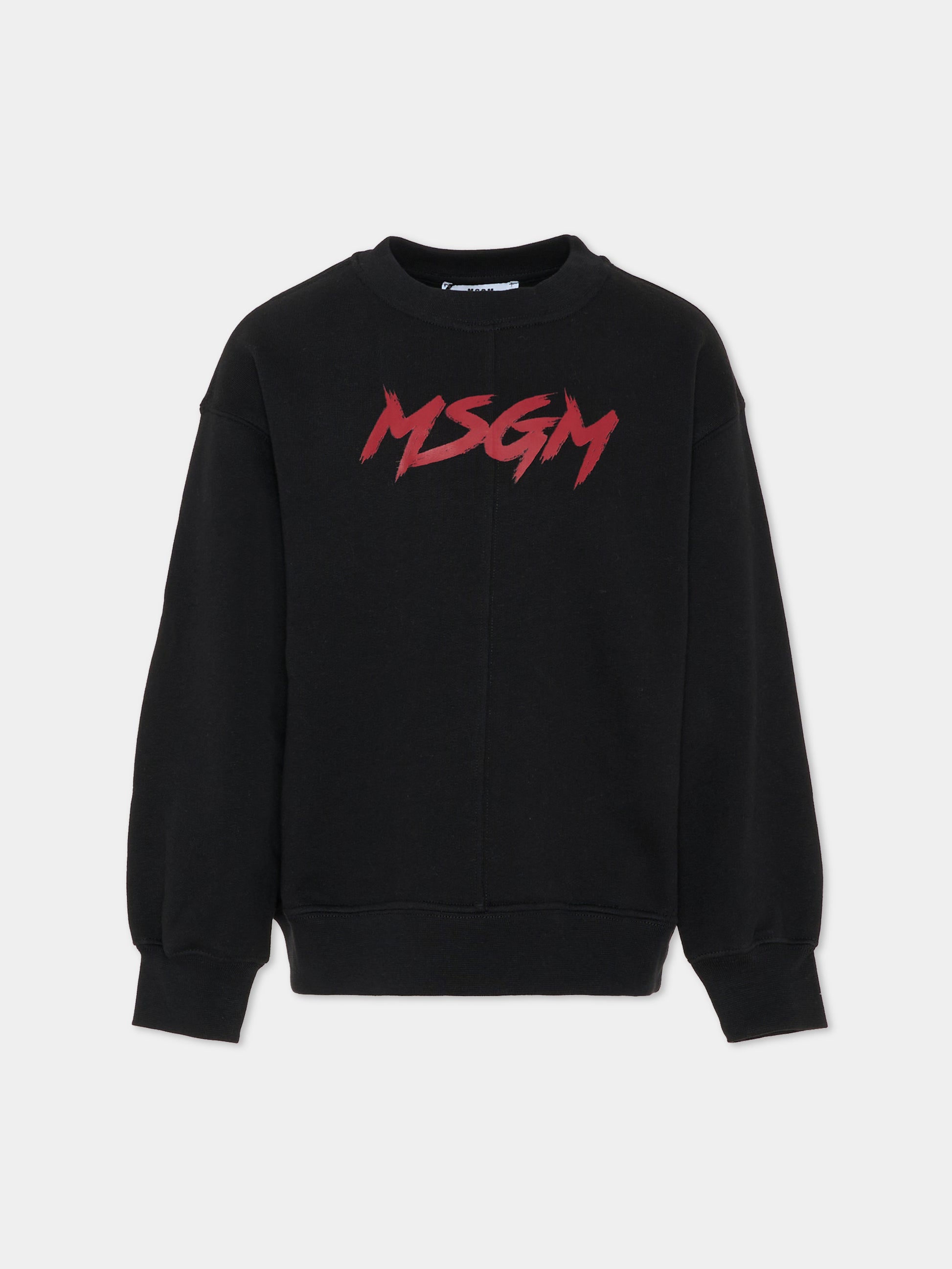Felpa nera per bambini con logo rosso,Msgm Kids,F5MSJUSW049 110