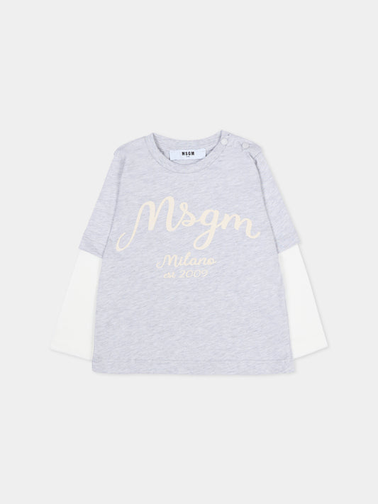 T-shirt grigia per neonato con logo,Msgm Kids,F5MSNBTH297 107