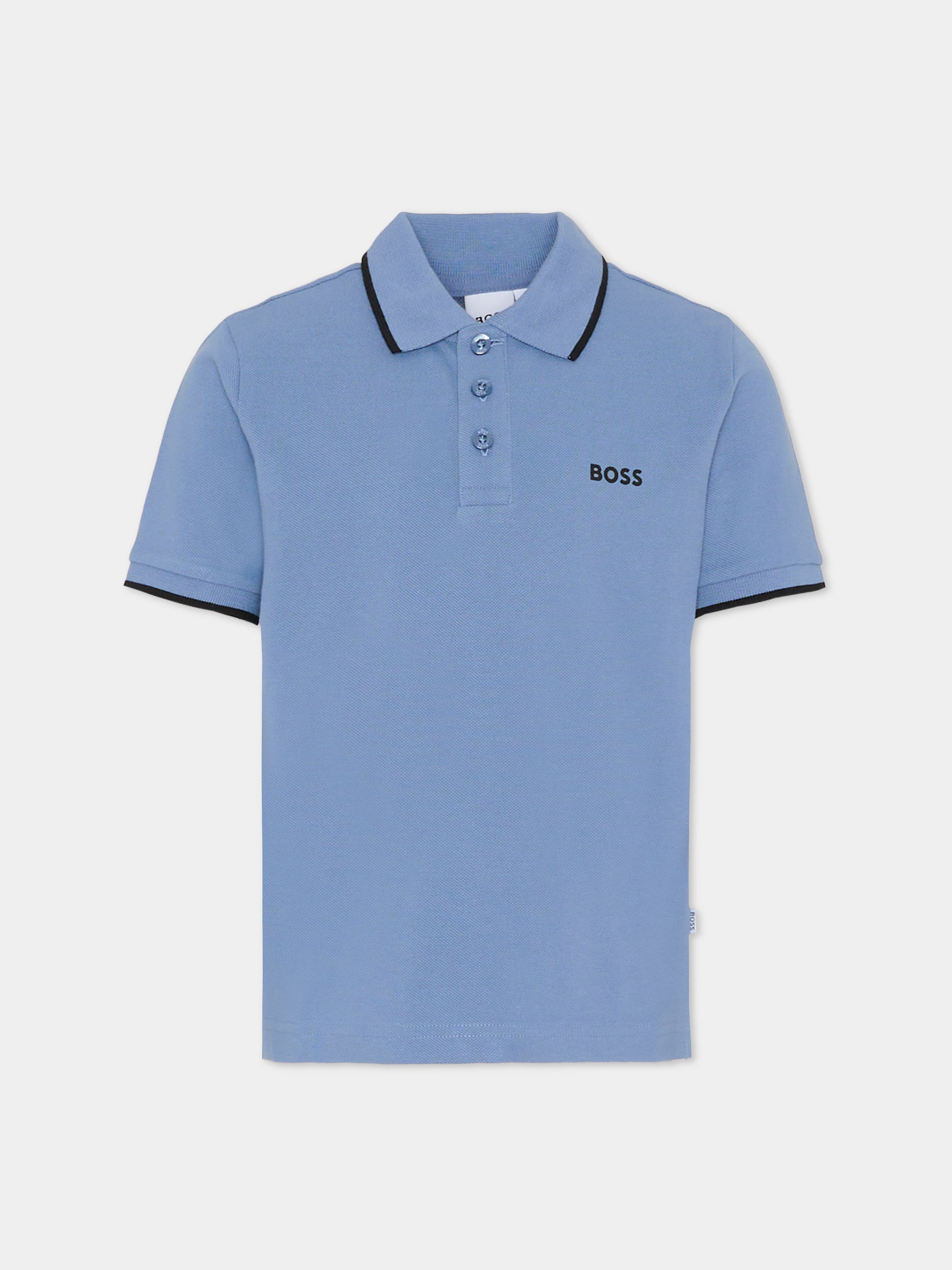 Polo celeste per bambino con logo,Boss,J51163 049