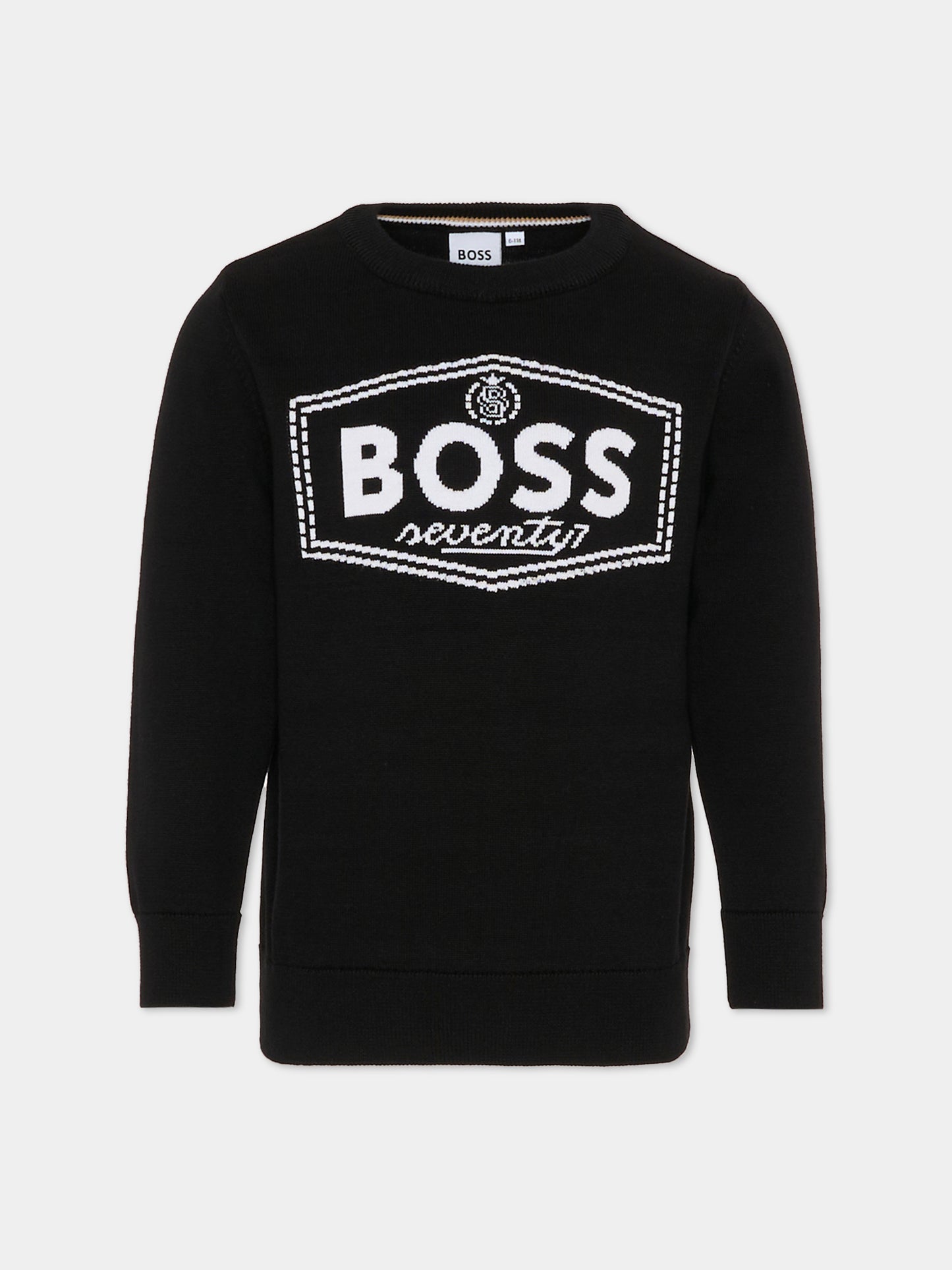 Maglione nero per bambino con logo,Boss,J51182 09B