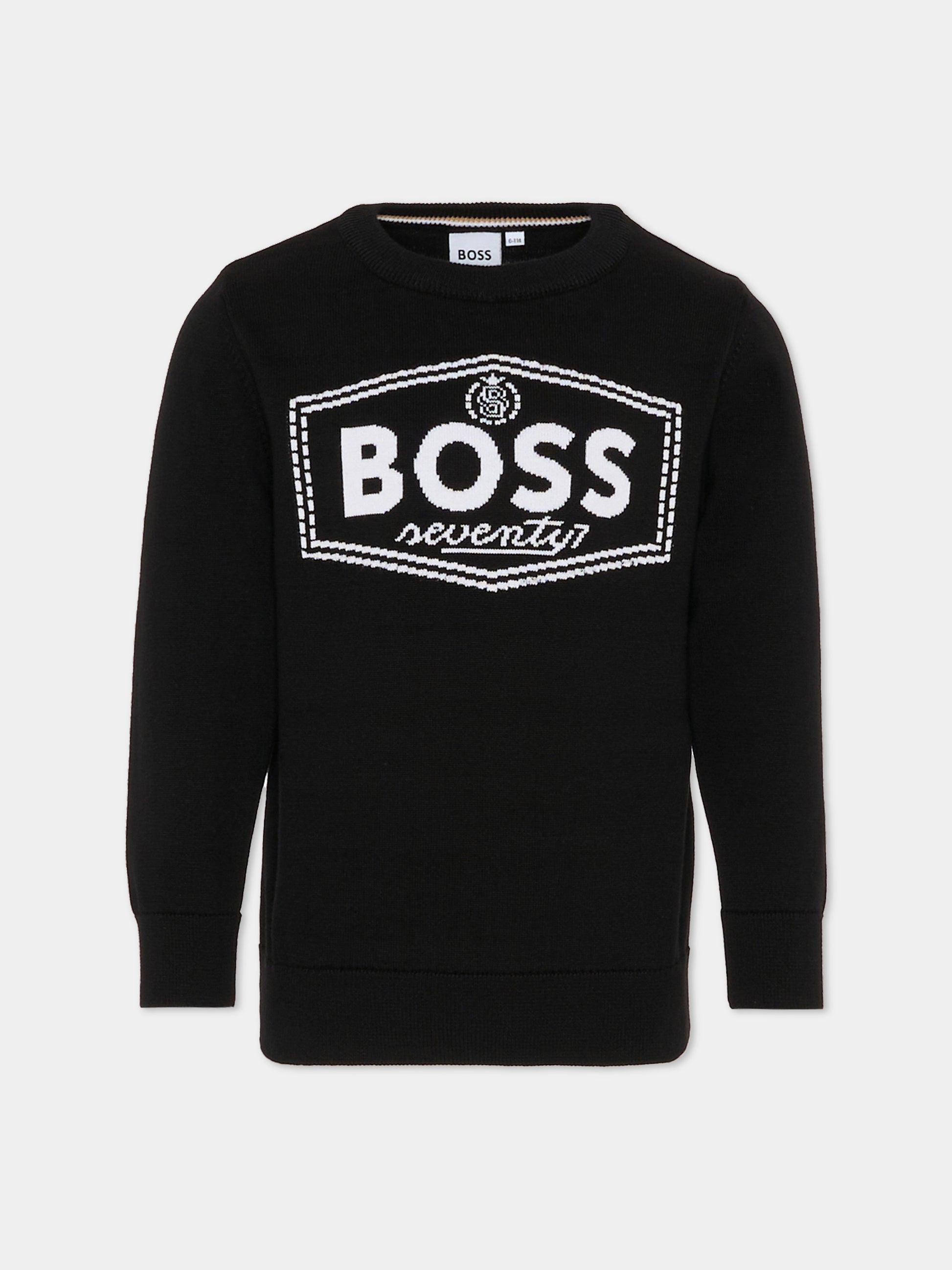 Maglione nero per bambino con logo,Boss,J51182 09B
