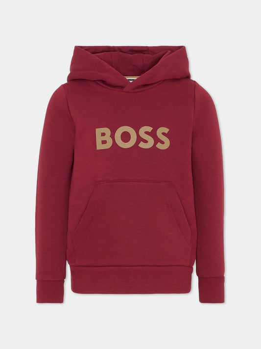 Felpa bordeaux per bambino con logo,Boss,J51187 95L